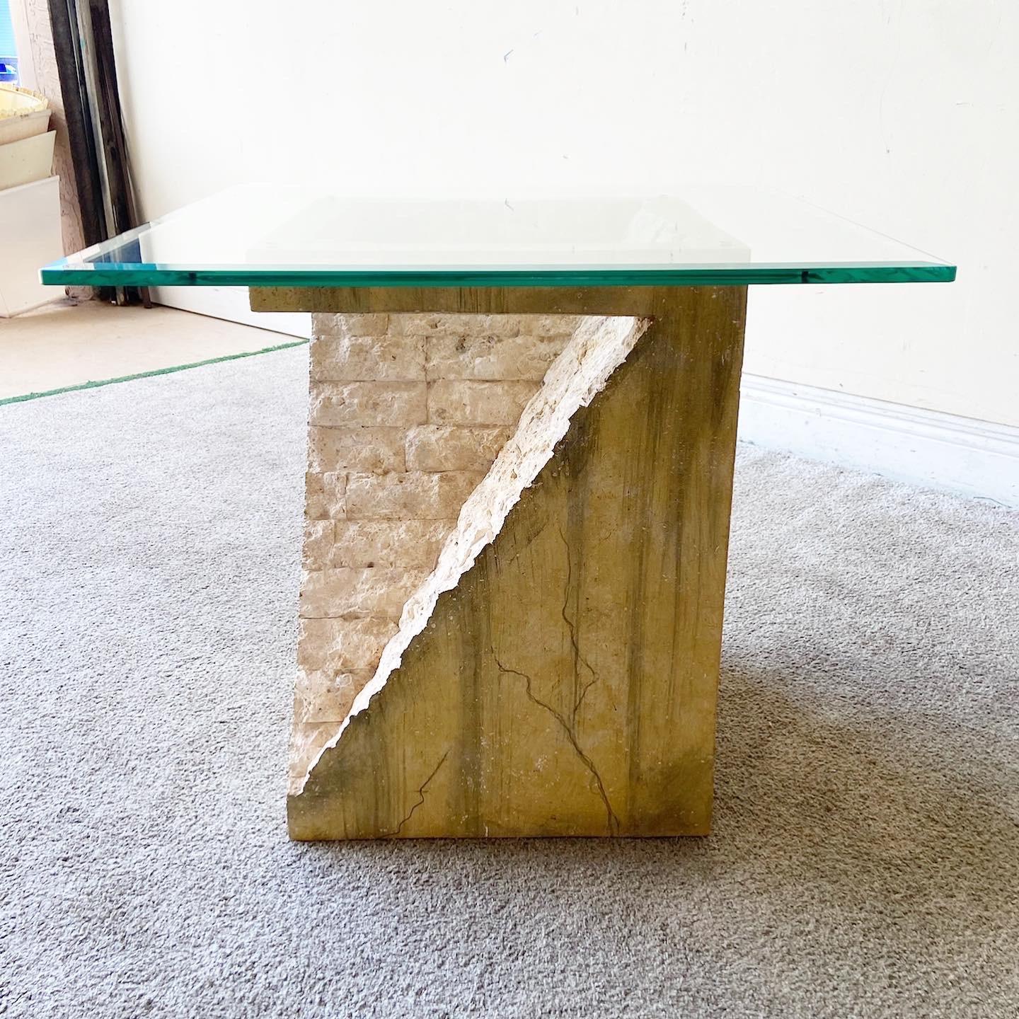 Post-Modern Postmodern Tessellated Stone Glass Top Side Table