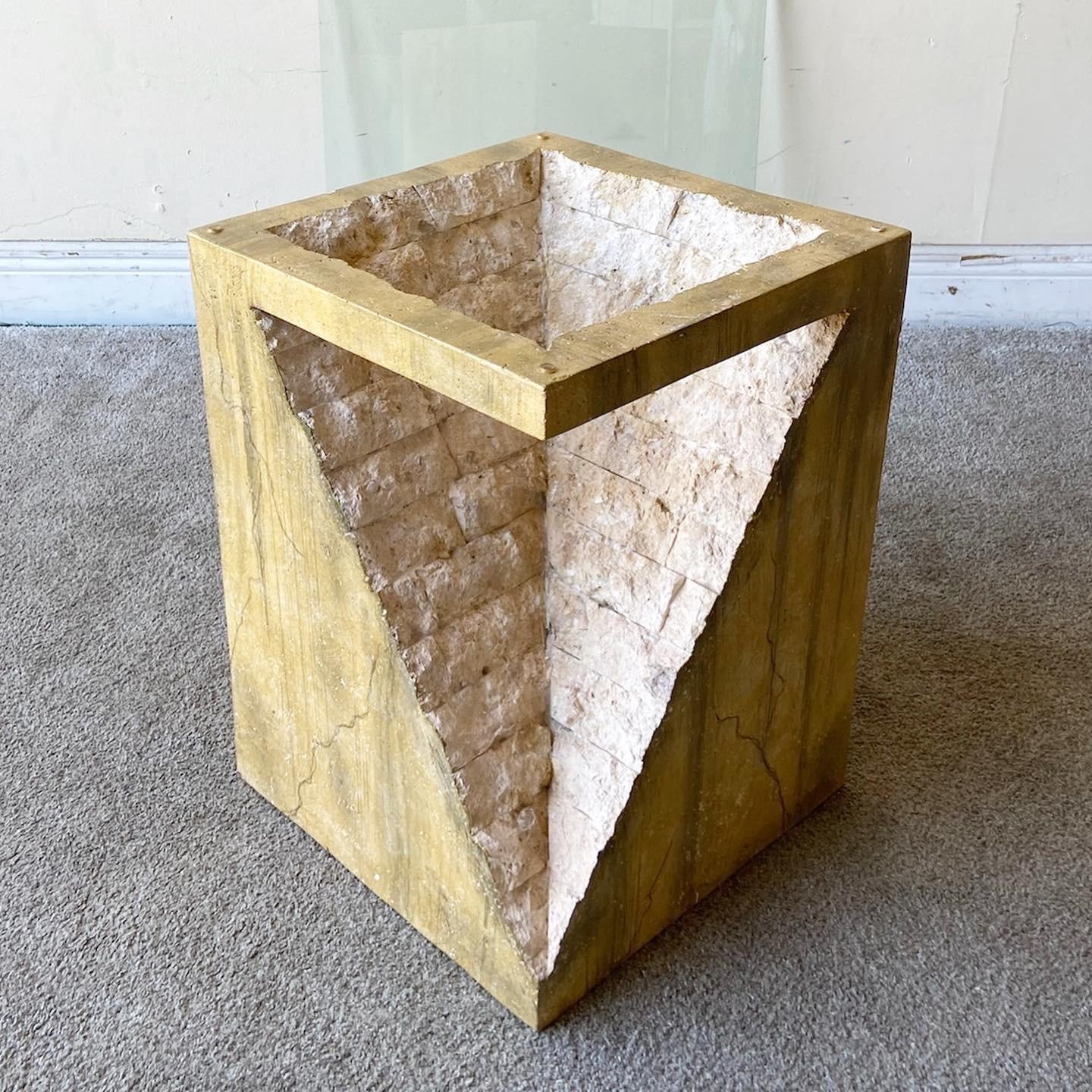 Philippine Postmodern Tessellated Stone Glass Top Side Table
