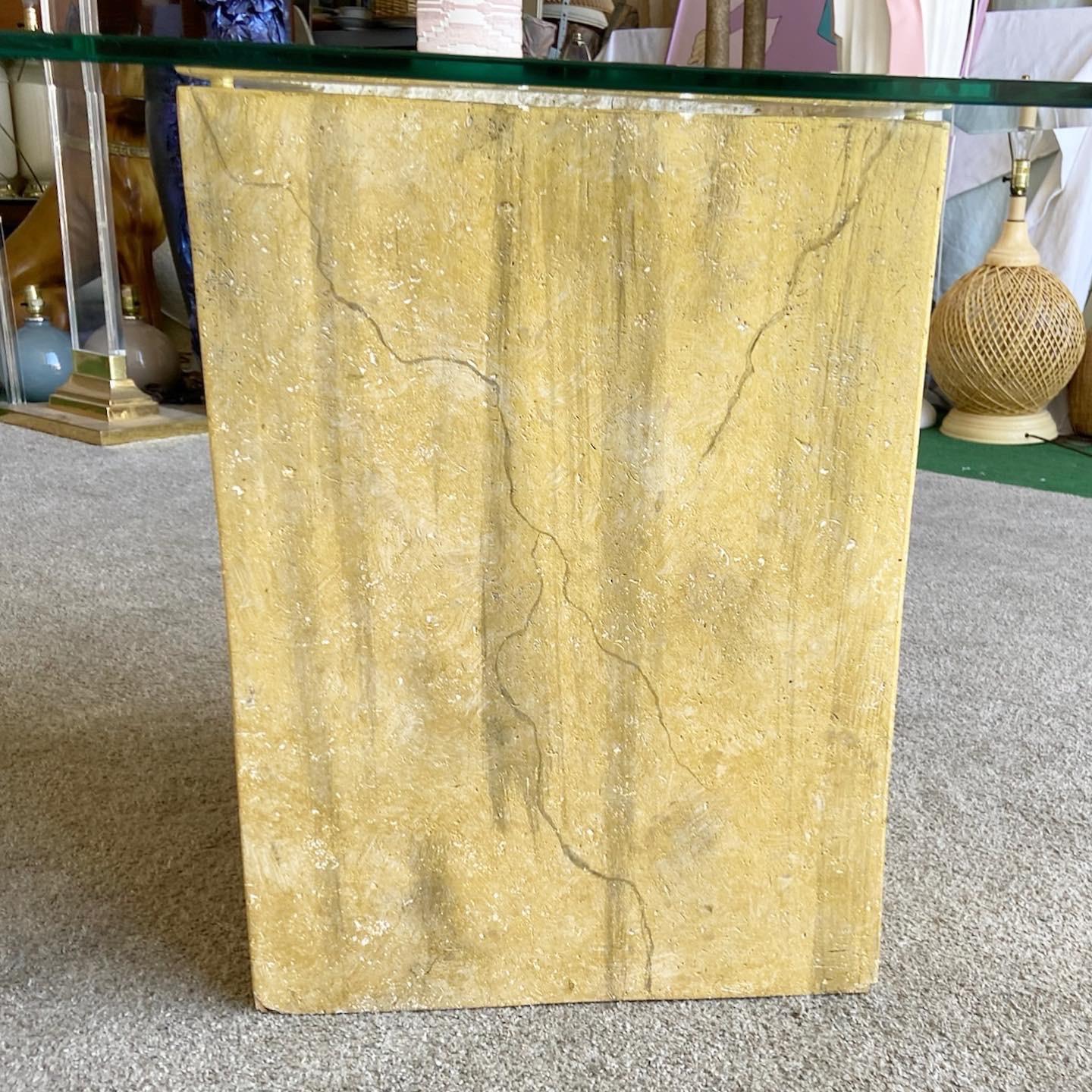 Postmodern Tessellated Stone Glass Top Side Table 2