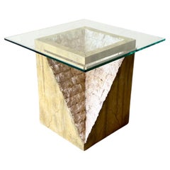 Postmodern Tessellated Stone Glass Top Side Table