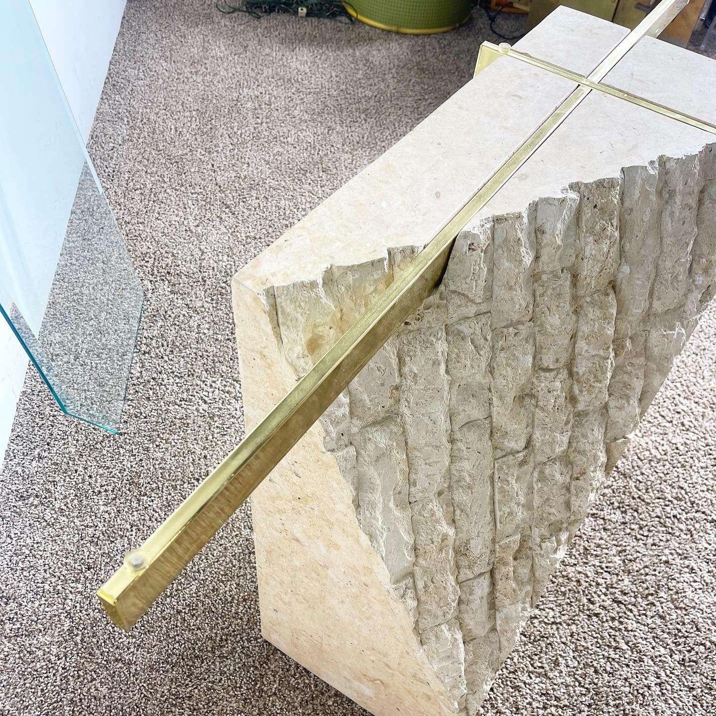 Postmodern Tessellated Stone Gold and Glass Console Table For Sale 4