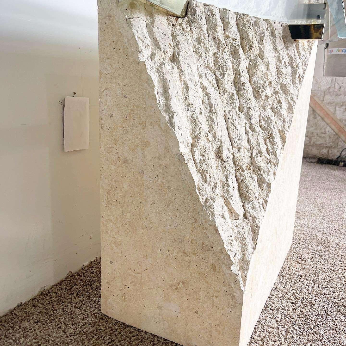 Philippine Postmodern Tessellated Stone Gold and Glass Console Table For Sale