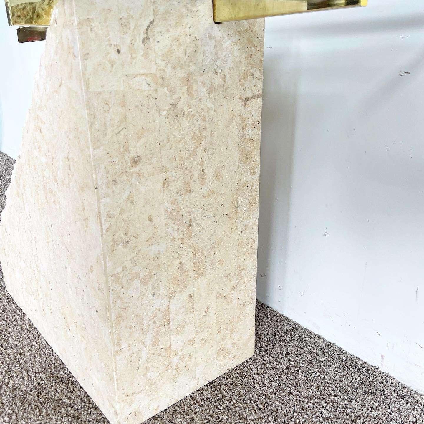 Postmodern Tessellated Stone Gold and Glass Console Table For Sale 1