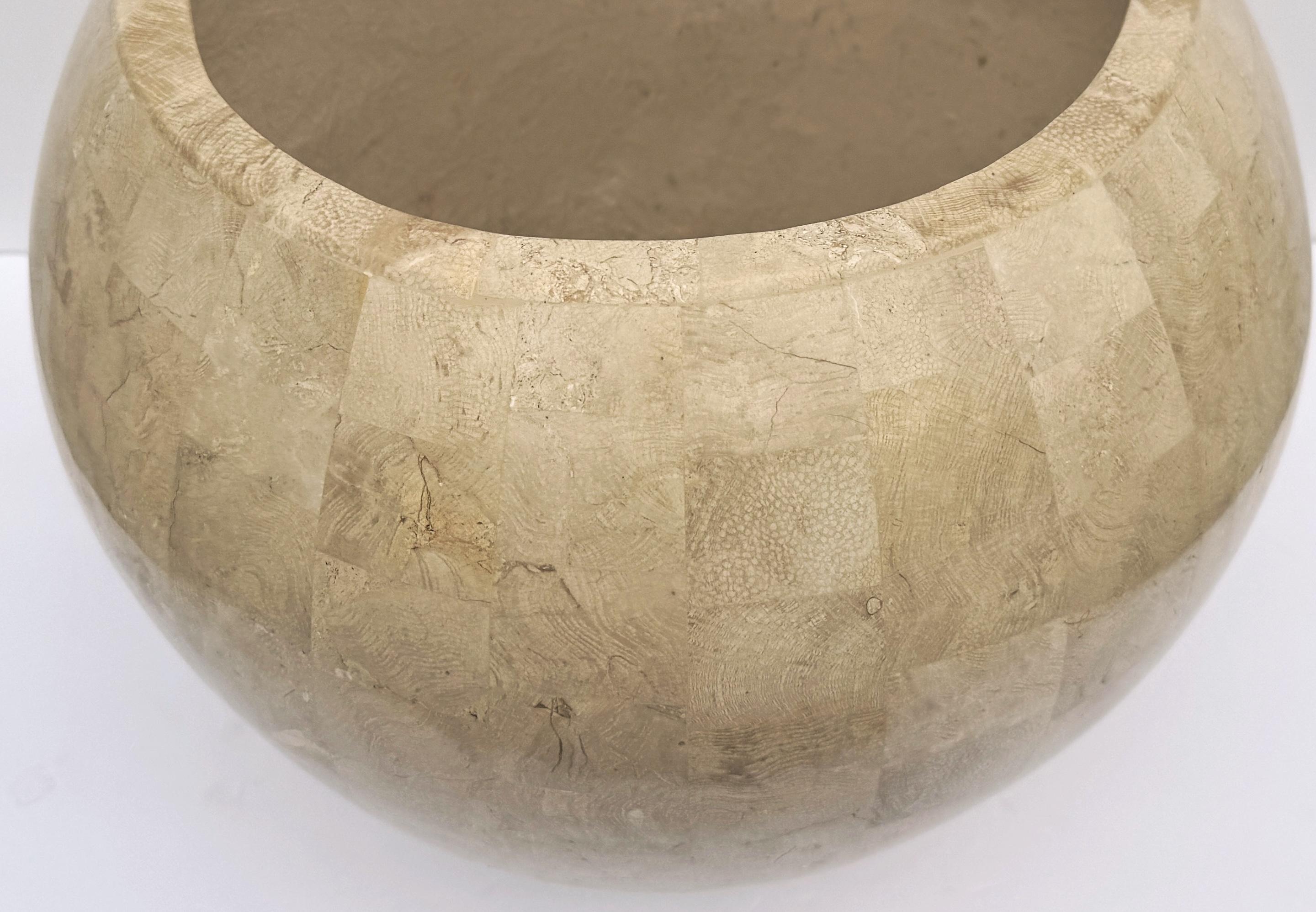 Post-Modern Postmodern Tessellated Stone Inlay Mod Cachepot / Planter Attrib. Maitland-Smith For Sale