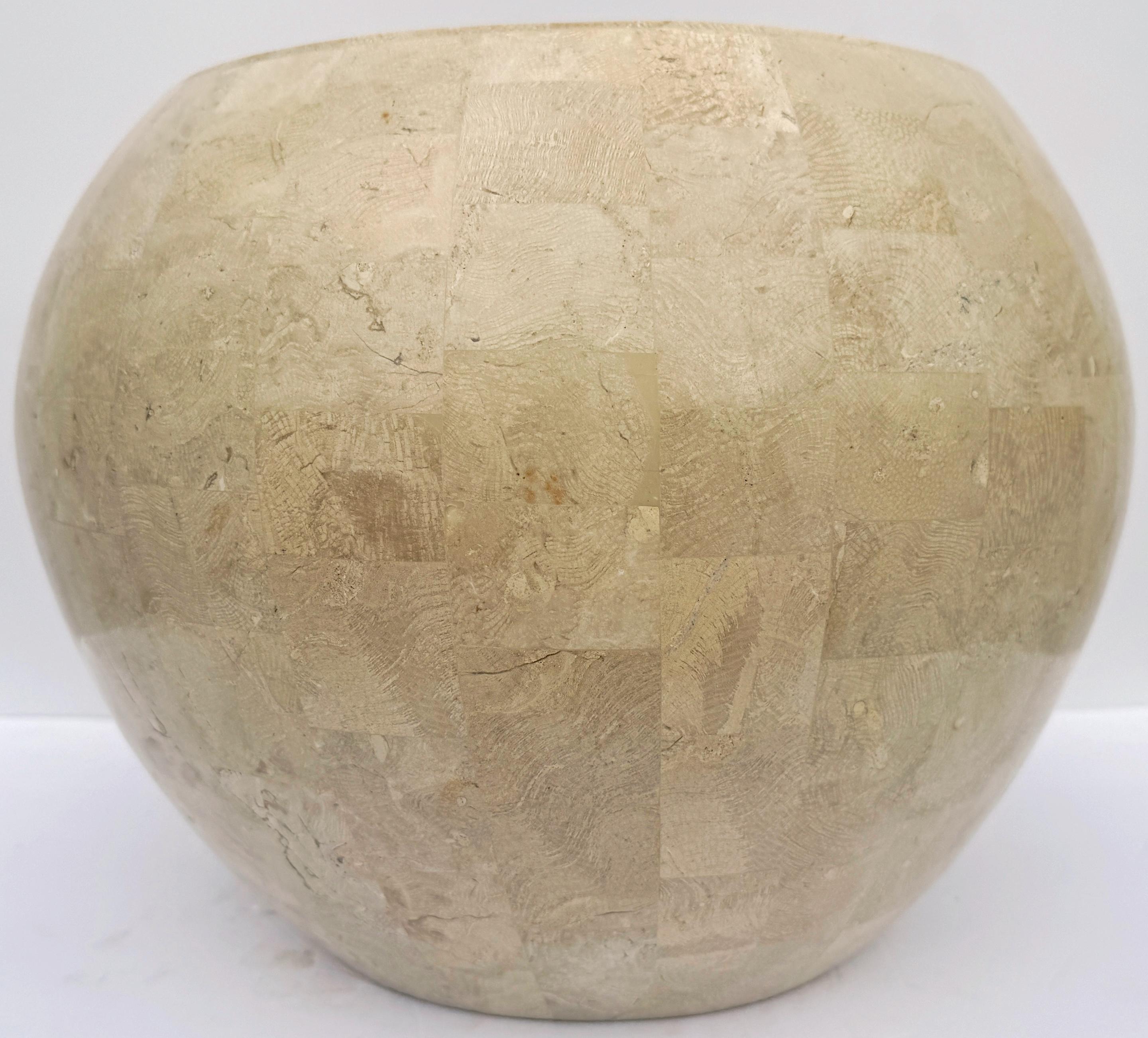 Postmodern Tessellated Stone Inlay Mod Cachepot / Planter Attrib. Maitland-Smith In Good Condition For Sale In West Palm Beach, FL
