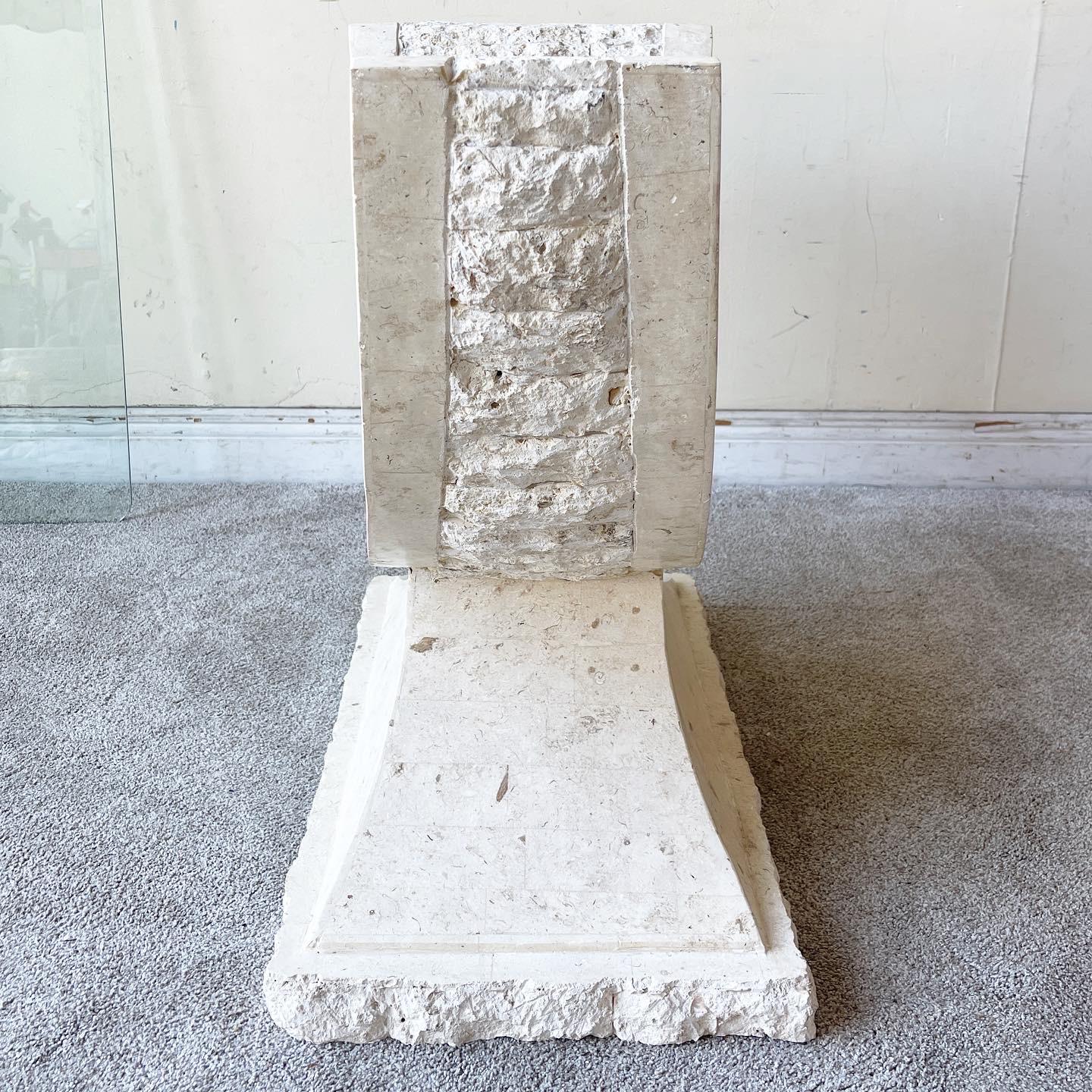 Postmodern Tessellated Stone Sculpted Glass Top Console Table In Good Condition For Sale In Delray Beach, FL