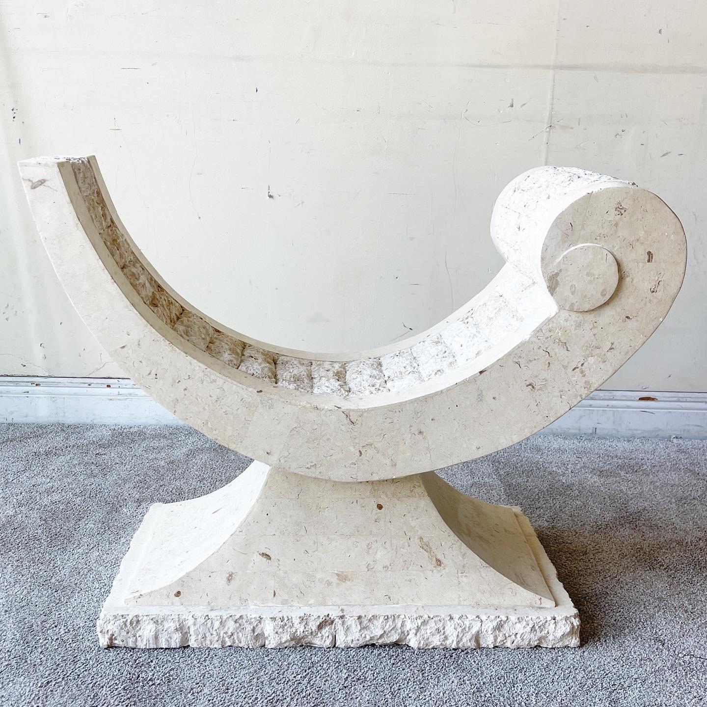 Late 20th Century Postmodern Tessellated Stone Sculpted Glass Top Console Table For Sale