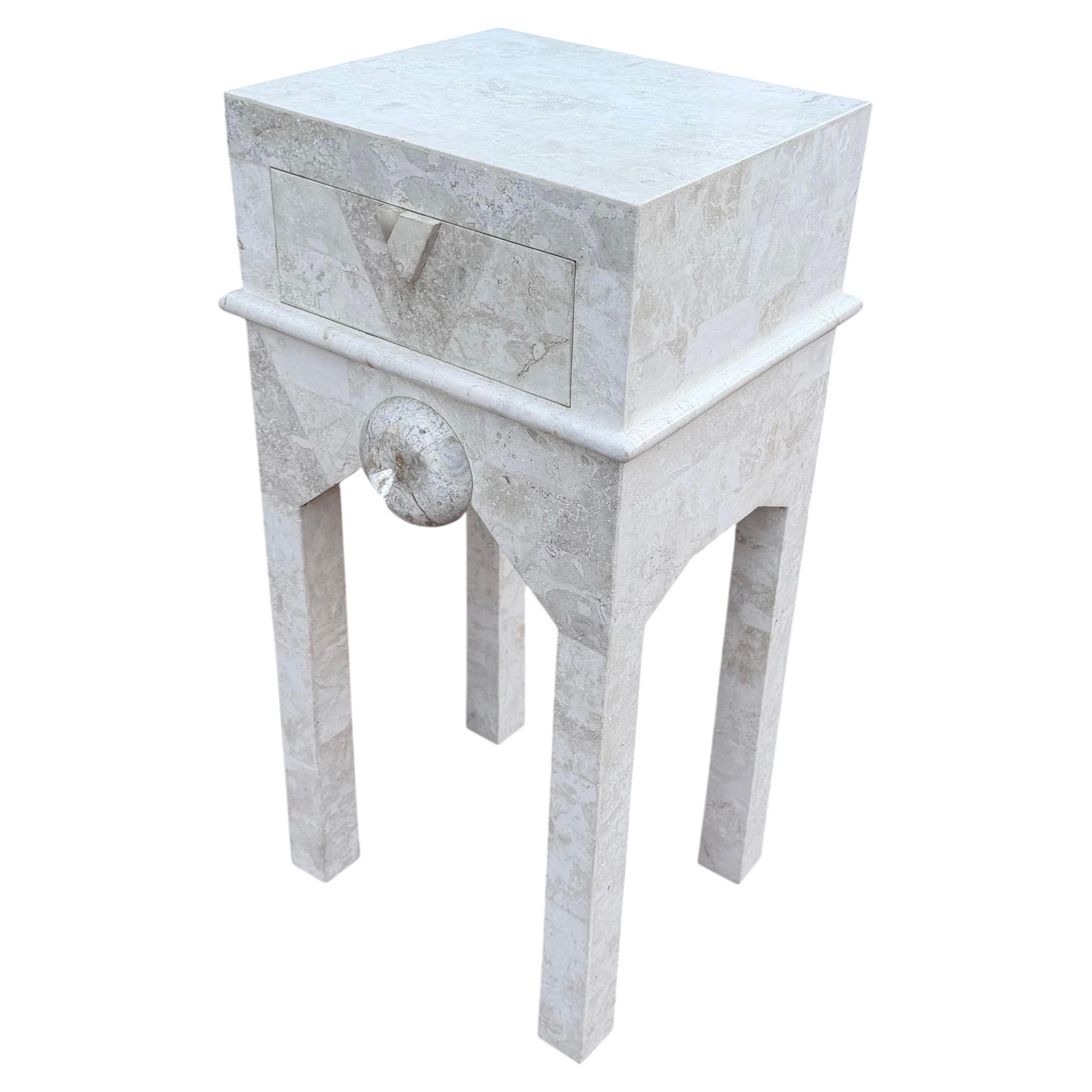 Postmodern Tessellated Stone Side Entry Table with Drawer by Maitland Smith For Sale