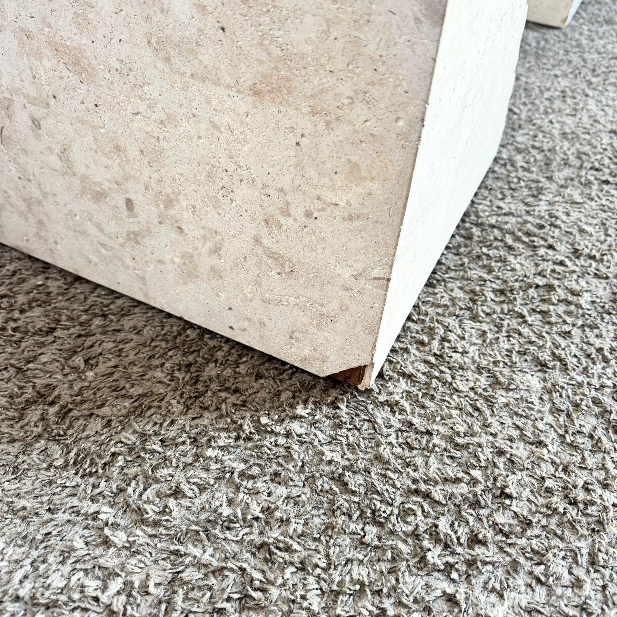 Postmodern Tessellated Stone Square Glass Top Side Tables - A Pair For Sale 6