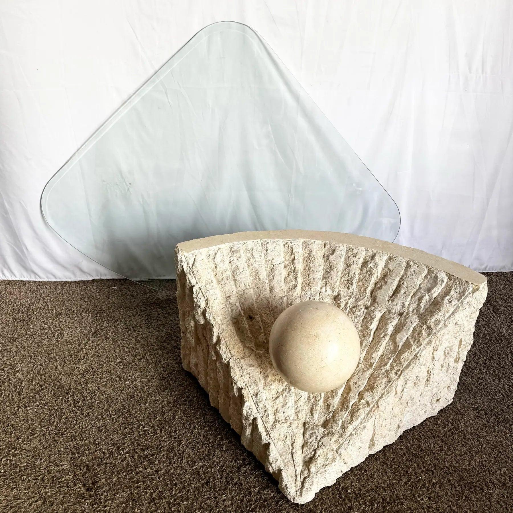 Postmodern Tessellated Stone Triangular Coffee In Good Condition For Sale In Delray Beach, FL
