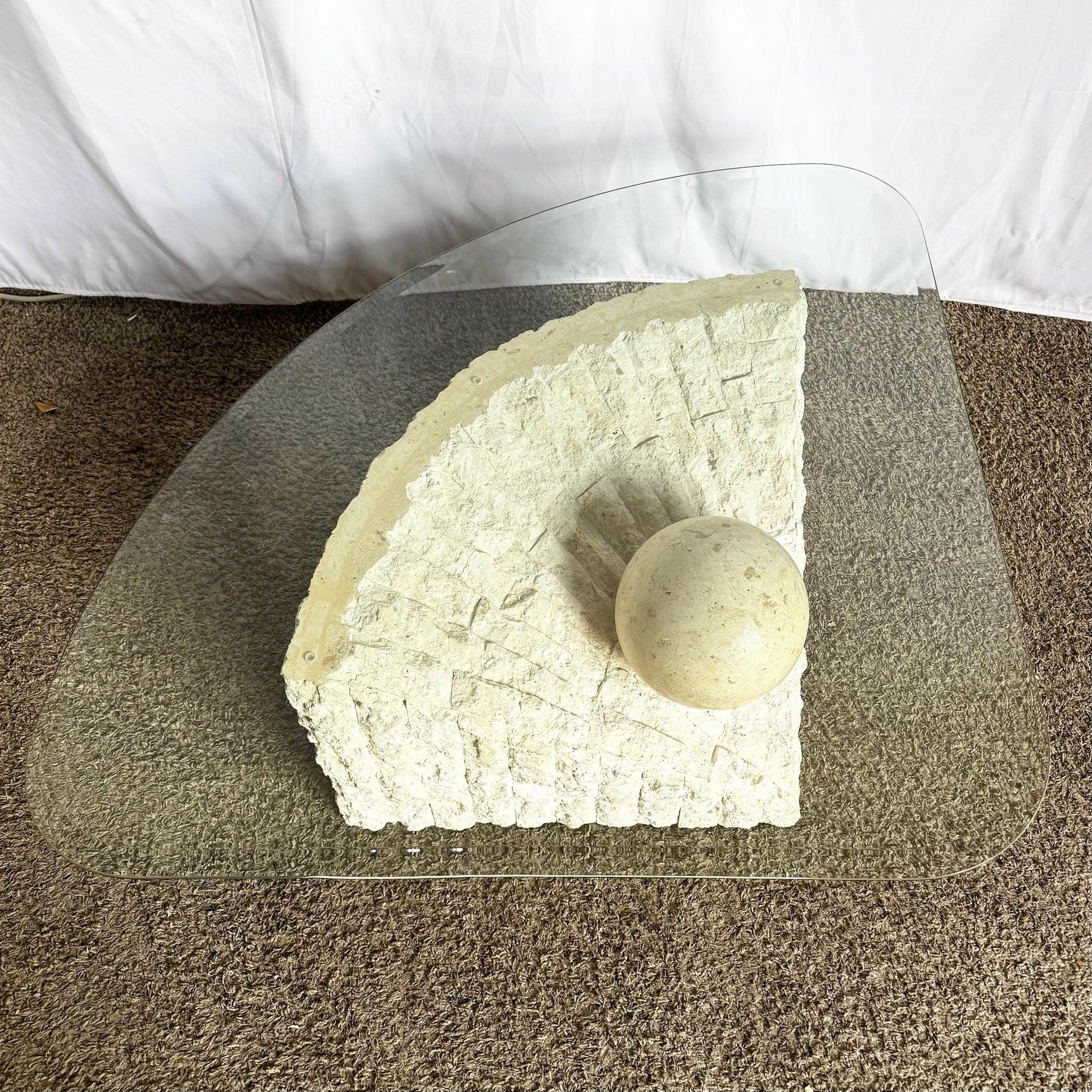 Postmodern Tessellated Stone Triangular Coffee Table In Good Condition For Sale In Delray Beach, FL