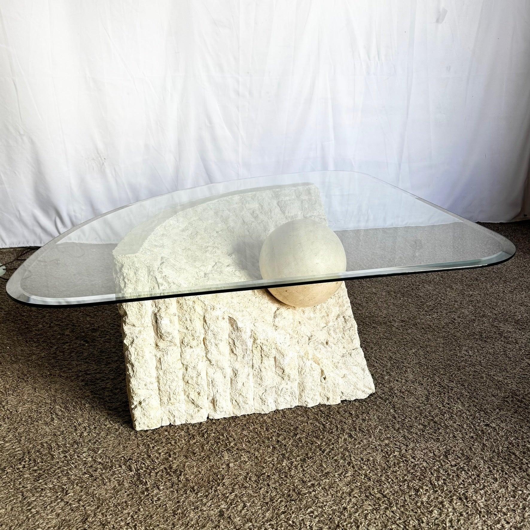 Postmodern Tessellated Stone Triangular Coffee Table In Good Condition For Sale In Delray Beach, FL