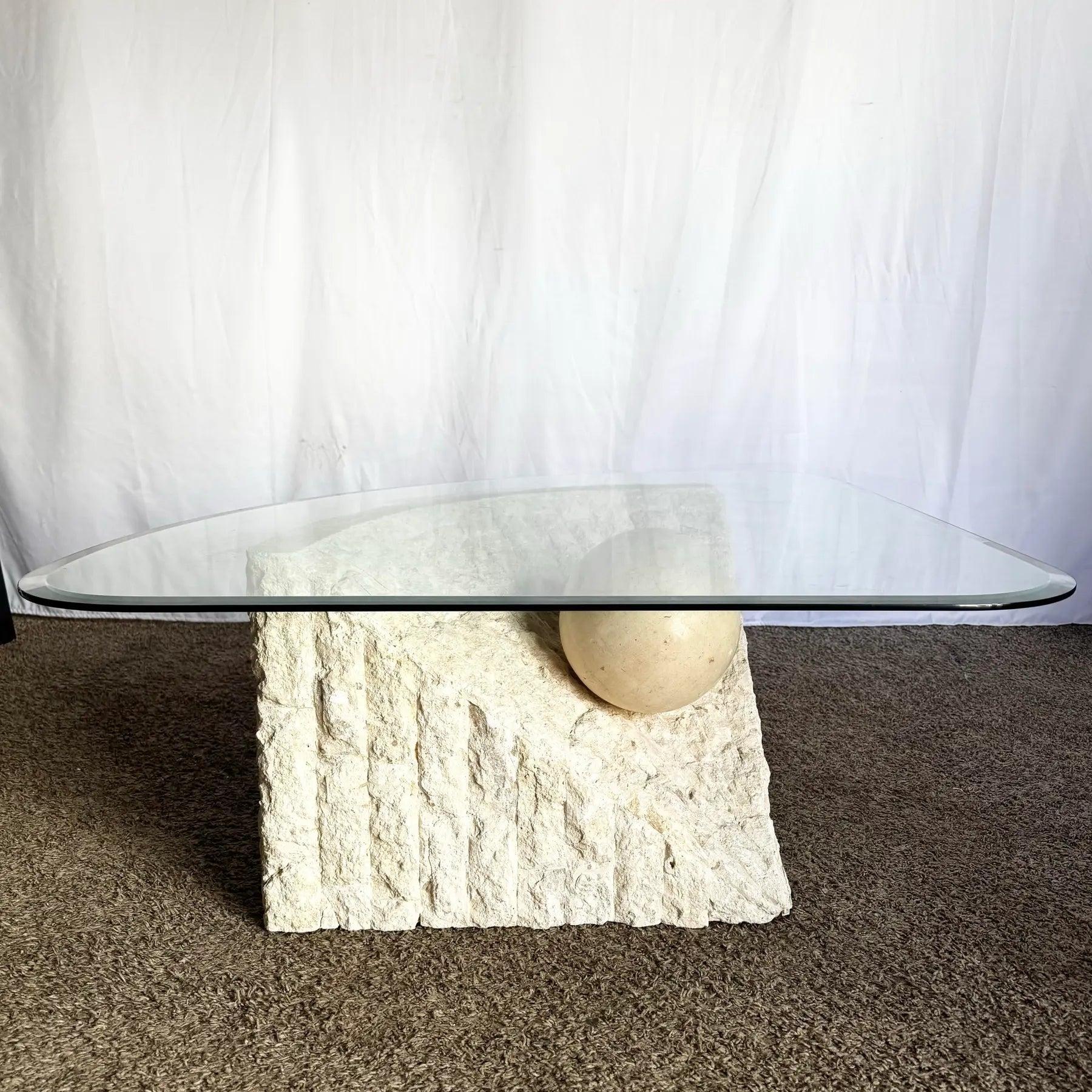 Late 20th Century Postmodern Tessellated Stone Triangular Coffee Table For Sale