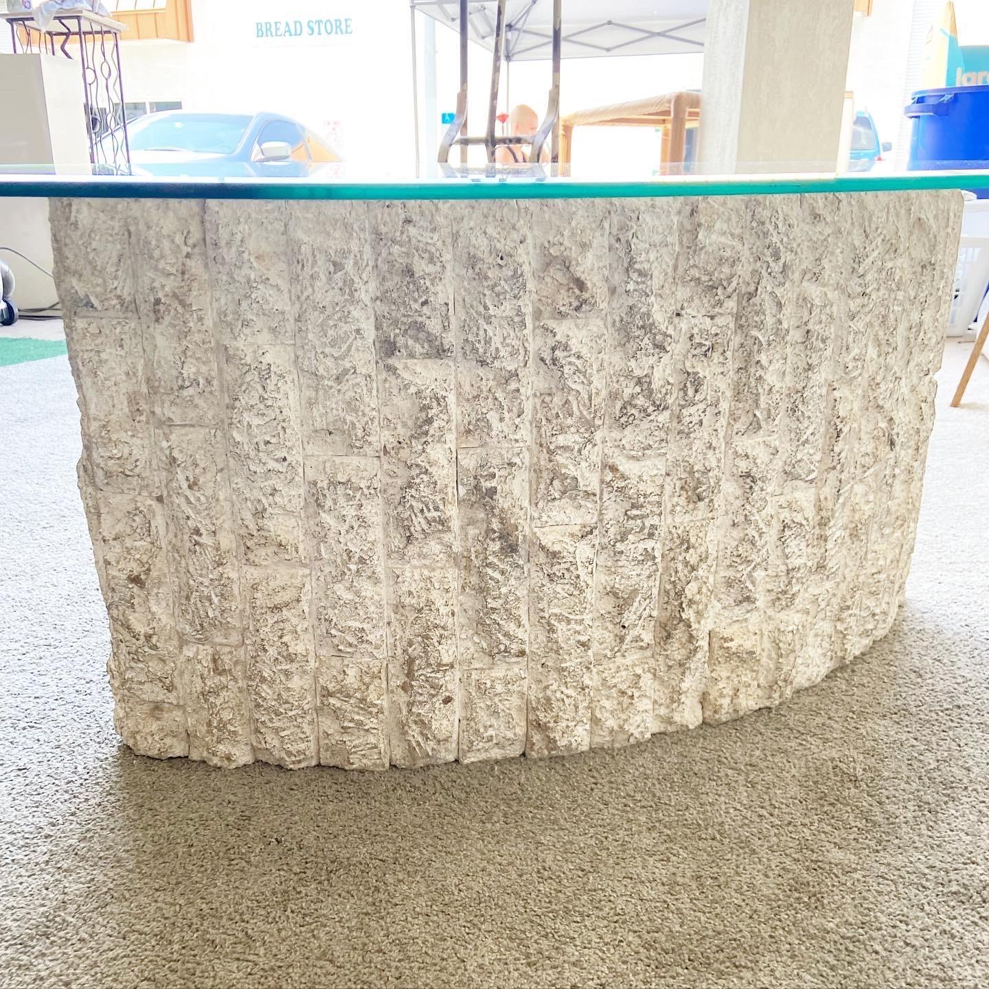 Postmodern Tessellated Stone Triangular Glass Top Coffee Table In Good Condition In Delray Beach, FL