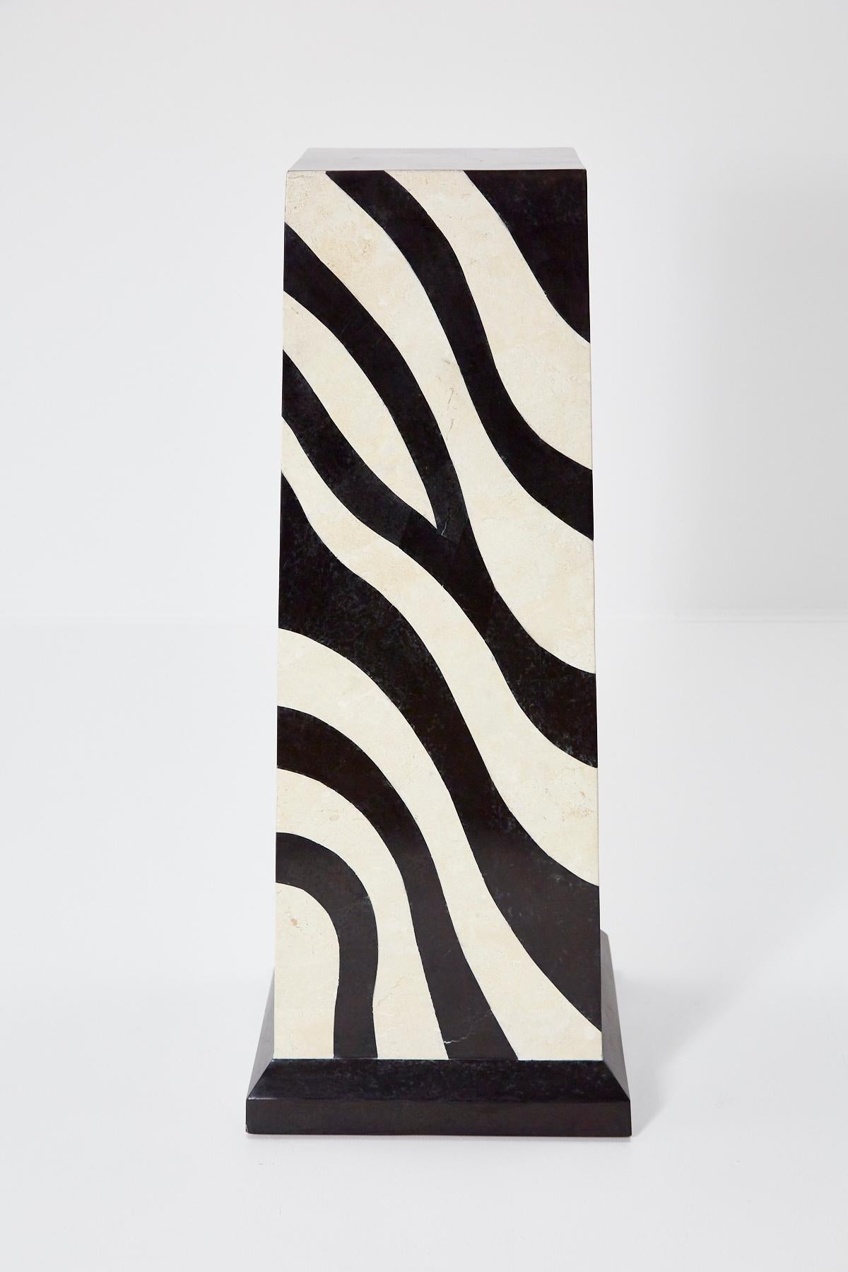 Inlay Postmodern Tessellated Stone Zebra Pattern Pedestal, 1990s For Sale