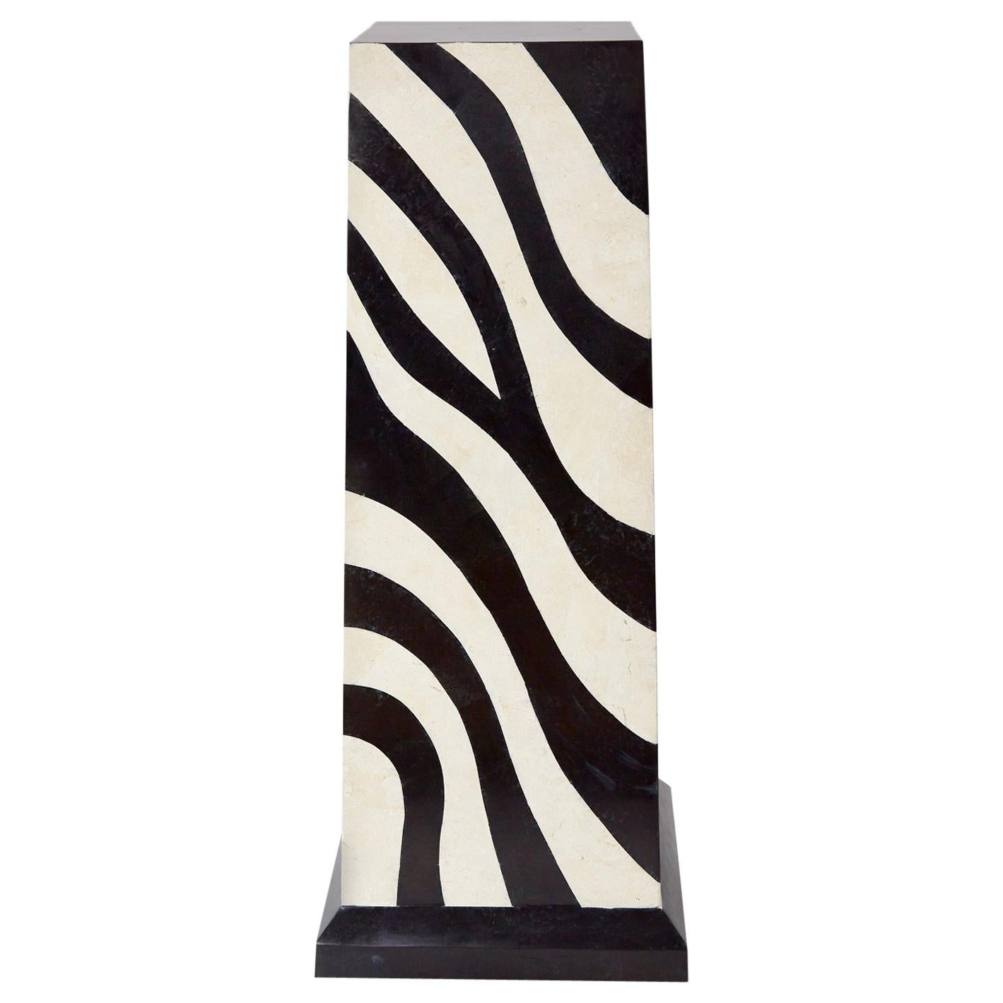 Postmodern Tessellated Stone Zebra Pattern Pedestal, 1990s For Sale