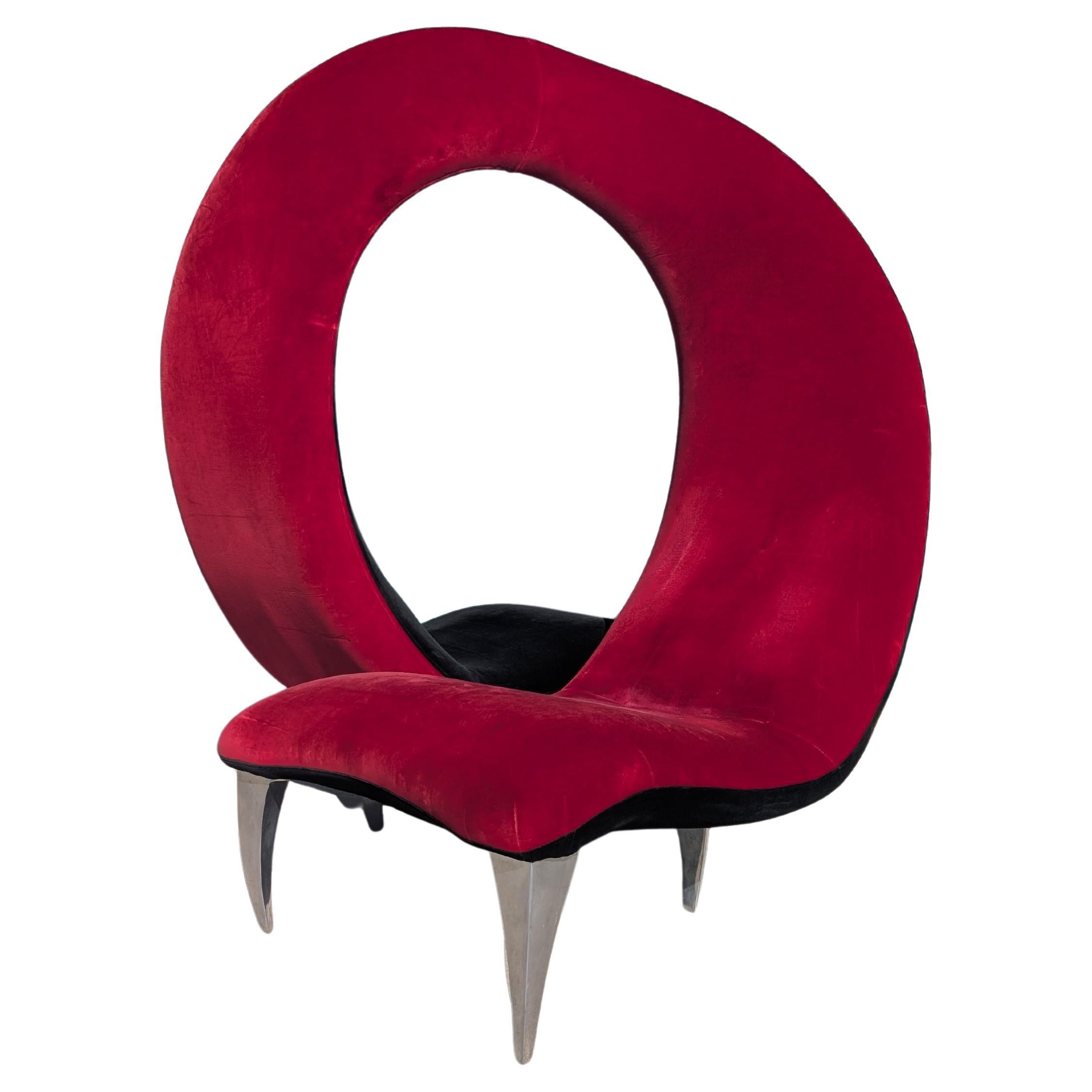 Sedia postmoderna Tete-a-Tete Flamenco Looping in velluto rosso e nero, anni 
90 ca. in vendita