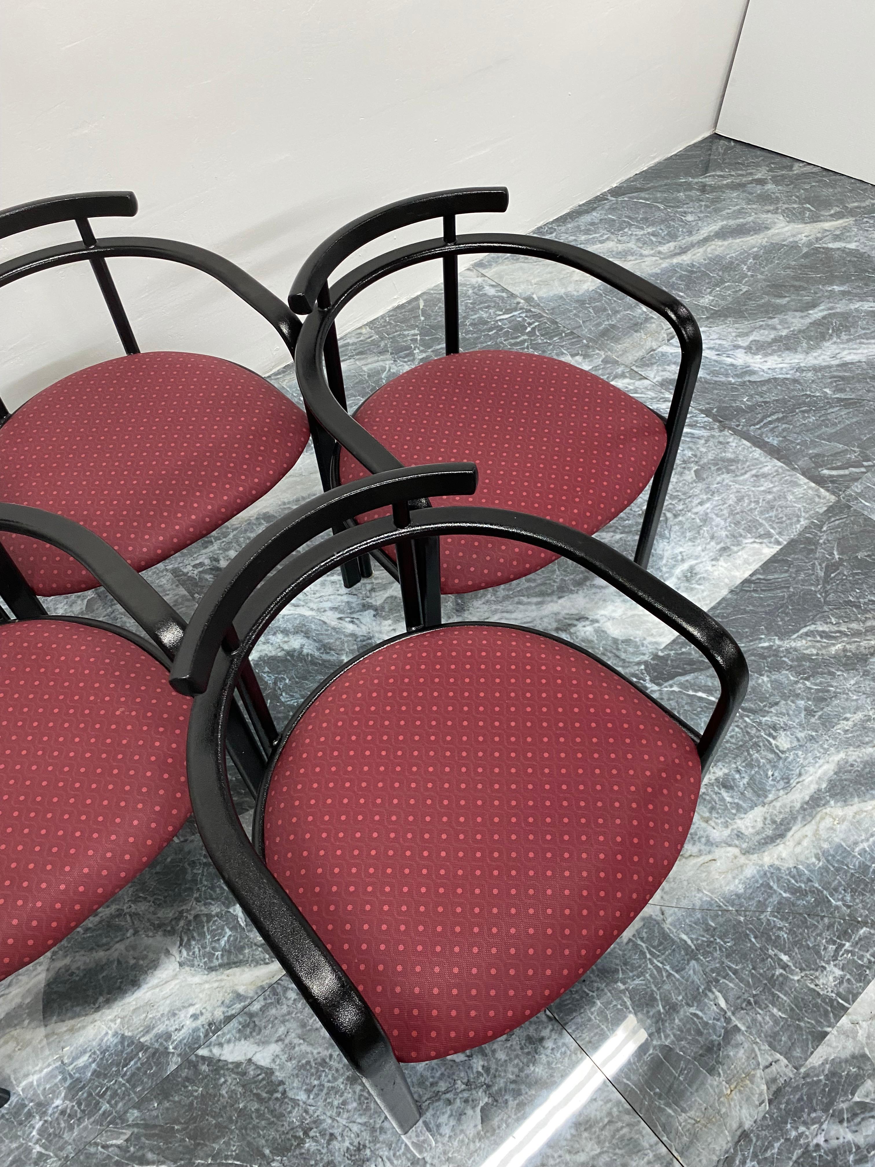 Postmodern Textured Black Lacquered Dining Chairs by Hank Loewenstein, Set of 4 1