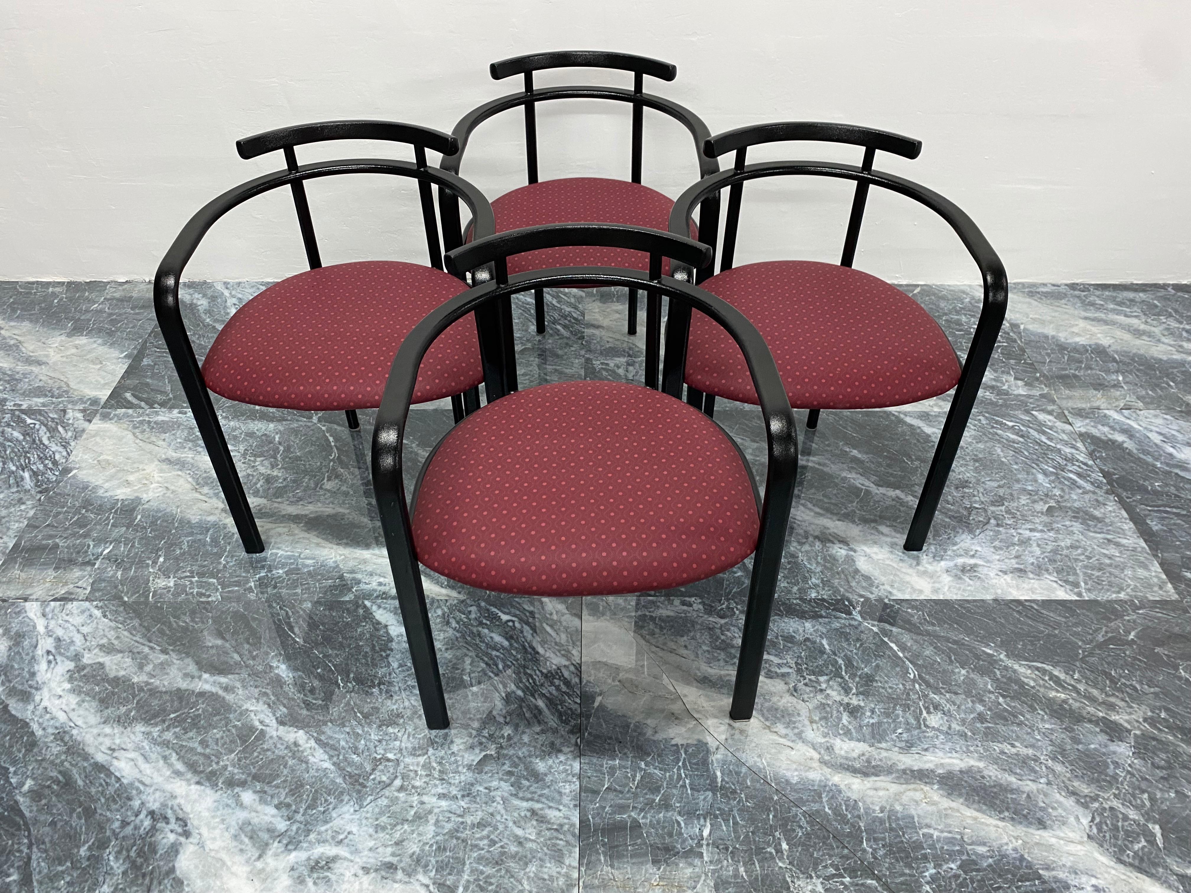 Postmodern Textured Black Lacquered Dining Chairs by Hank Loewenstein, Set of 4 In Good Condition In Miami, FL