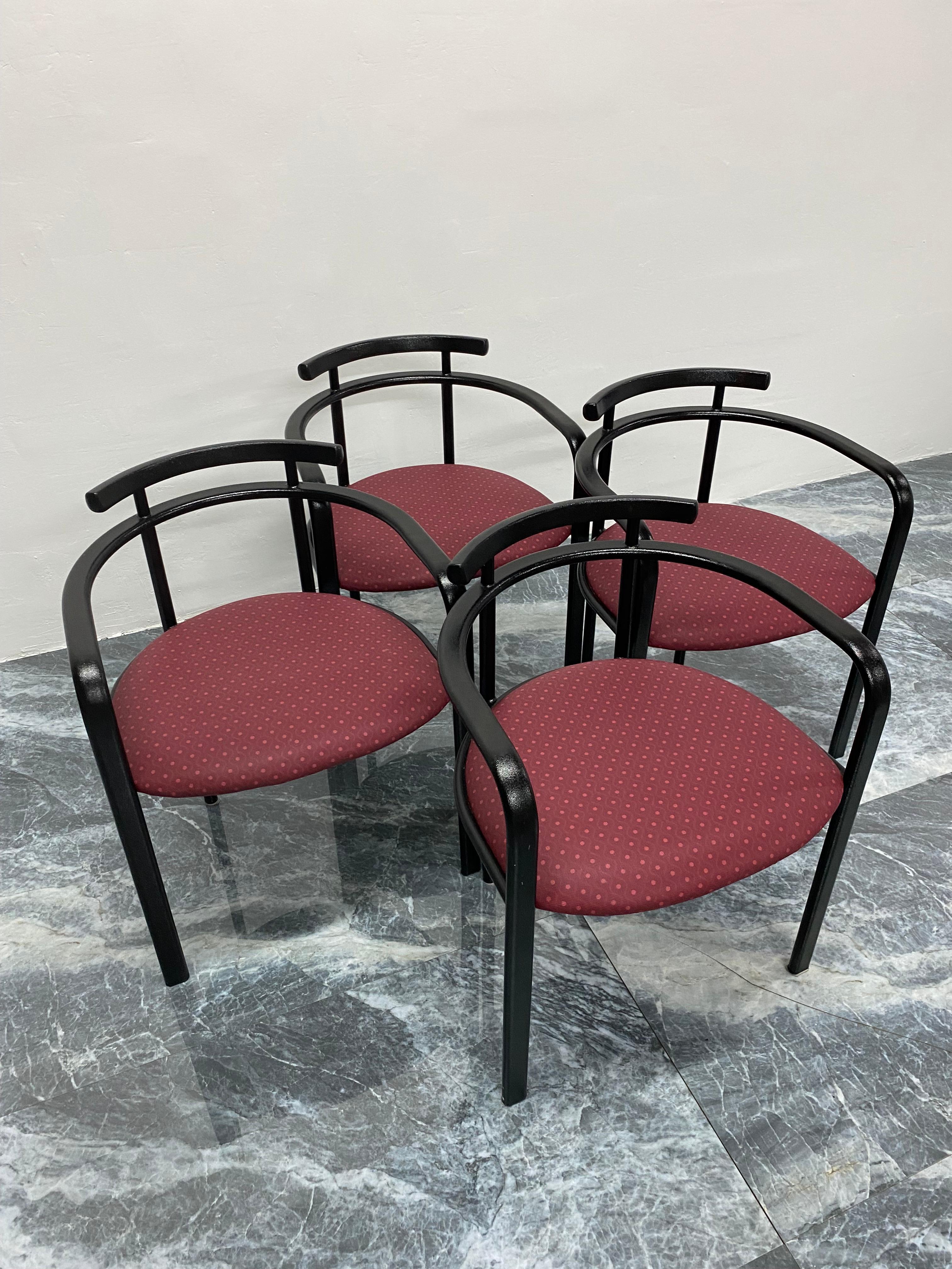 20th Century Postmodern Textured Black Lacquered Dining Chairs by Hank Loewenstein, Set of 4
