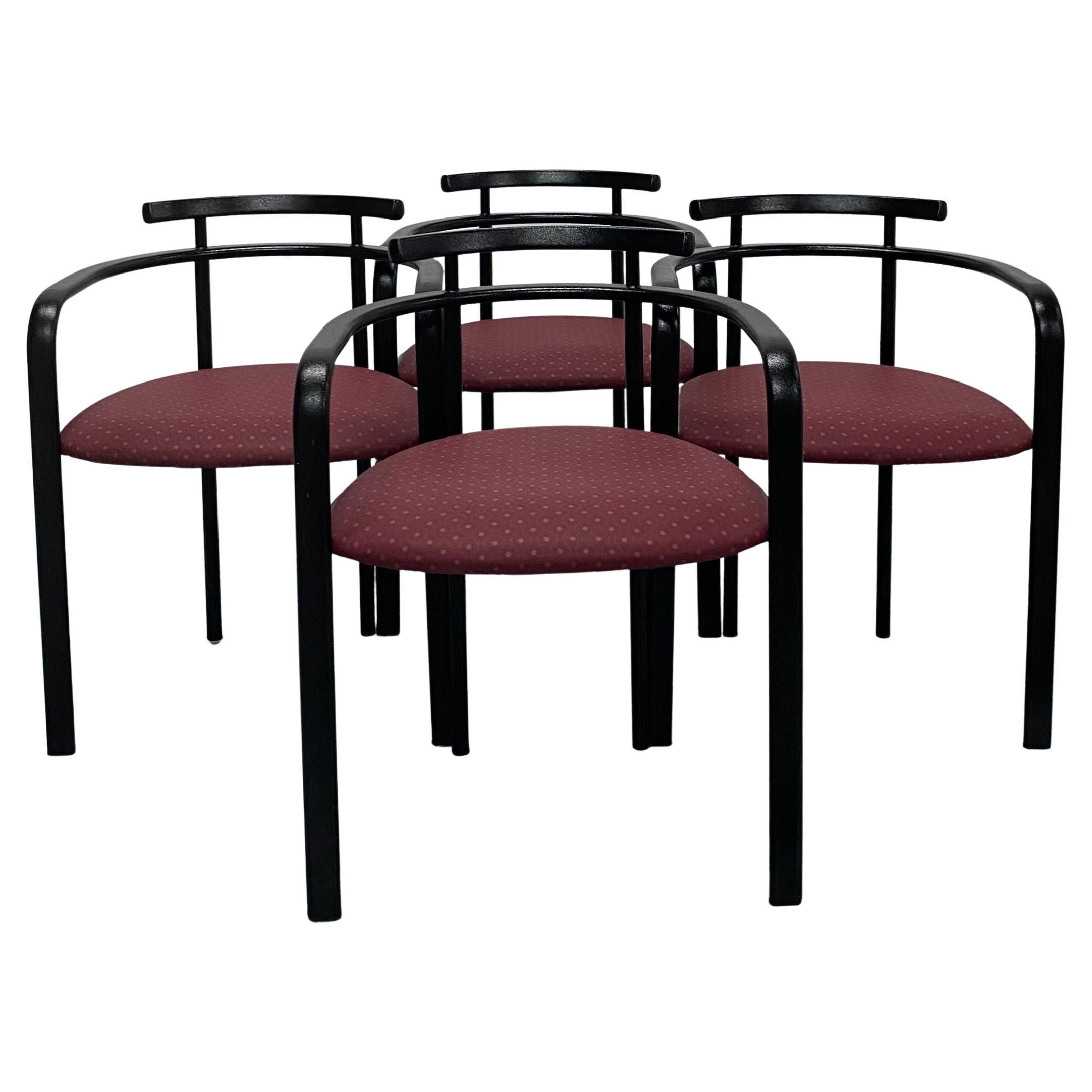 Postmodern Textured Black Lacquered Dining Chairs by Hank Loewenstein, Set of 4
