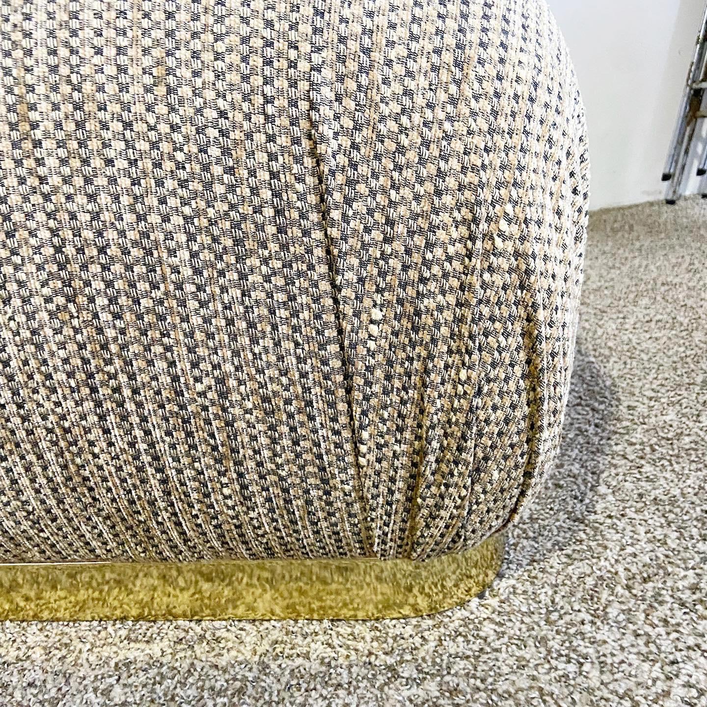 Postmodern Textured Brown Fabric Pouf Ottomans on Gold Base - a Pair For Sale 3