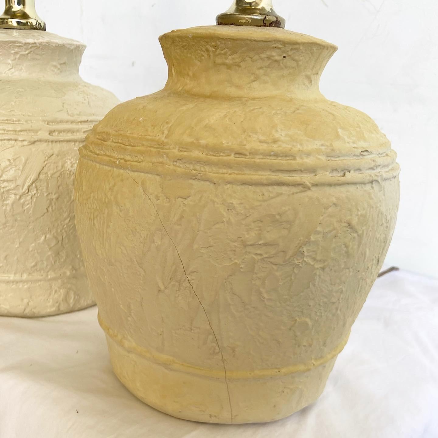 Postmodern Textured Plaster Ginger Jar Table Lamps - a Pair In Good Condition For Sale In Delray Beach, FL