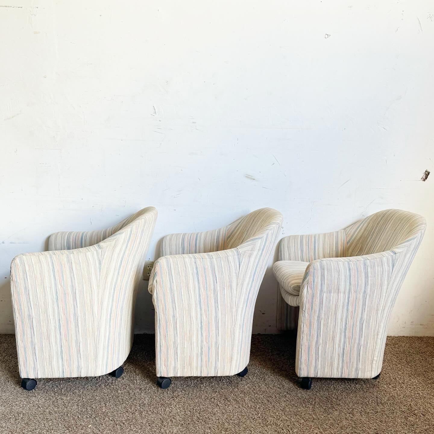 American Postmodern Thayer Coggin Barrel Chairs on Casters - Set of 3 For Sale
