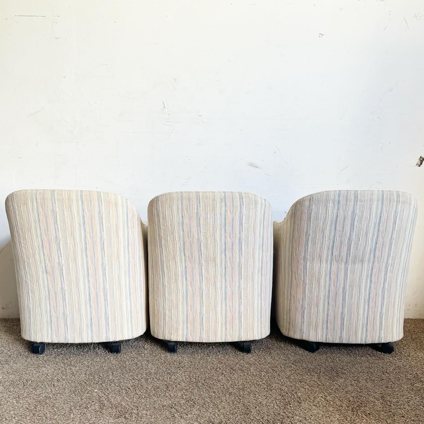 Fabric Postmodern Thayer Coggin Barrel Chairs on Casters - Set of 3 For Sale