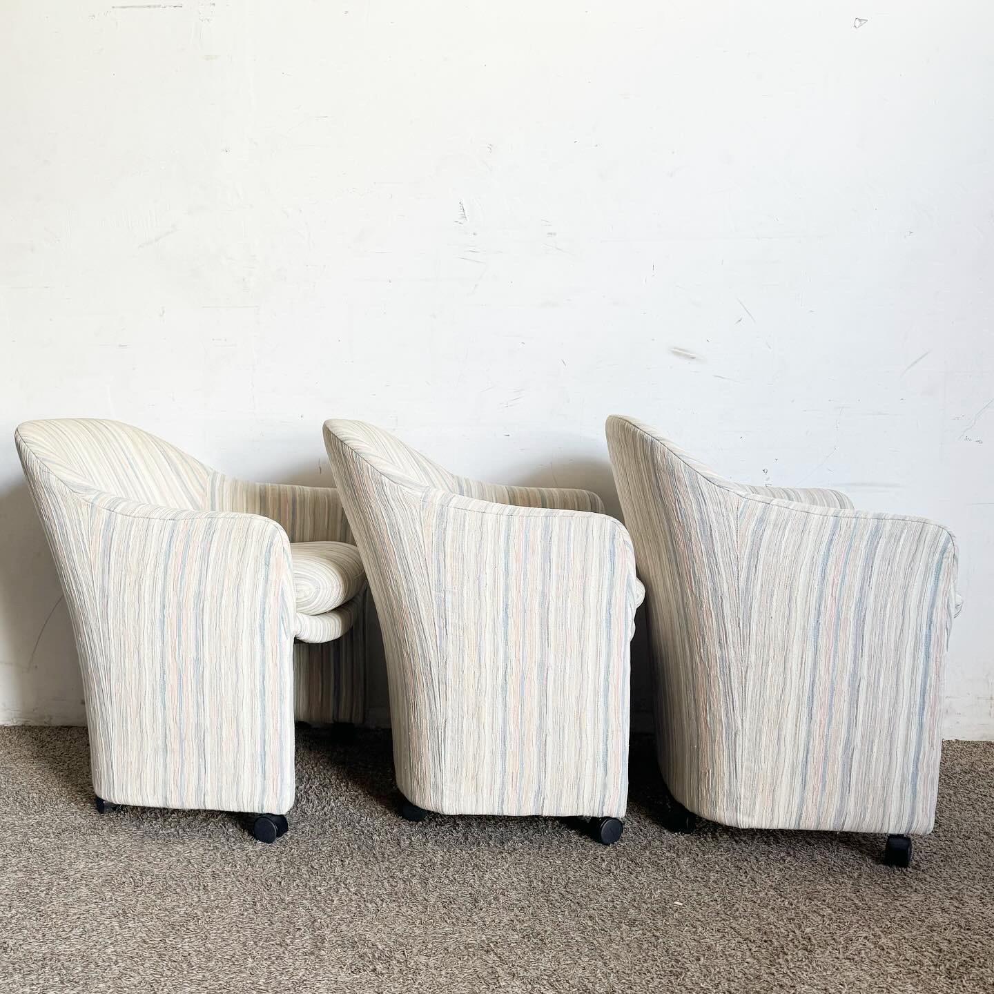 Postmodern Thayer Coggin Barrel Chairs on Casters - Set of 3 For Sale 2