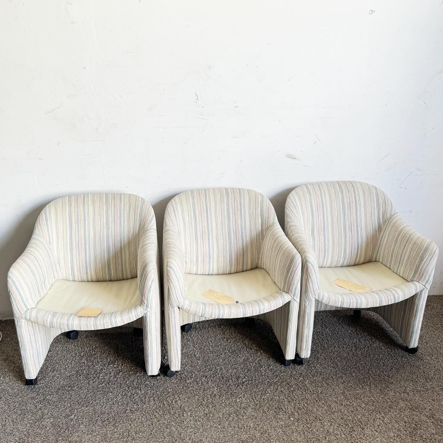 Postmodern Thayer Coggin Barrel Chairs on Casters - Set of 3 For Sale 3