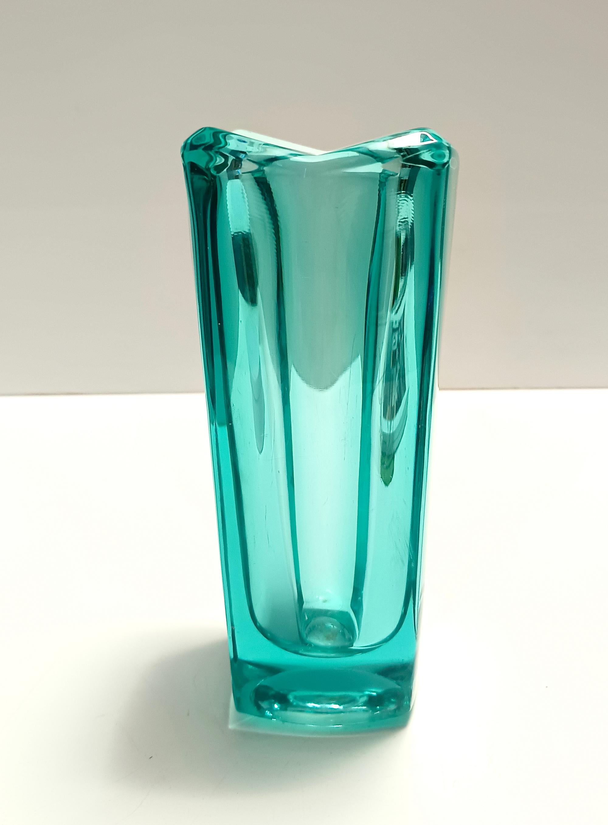 Mid-Century Modern Postmodern Thick Teal Blown Glass Vase #472 by Jiri Zejmon, Czech Republic For Sale