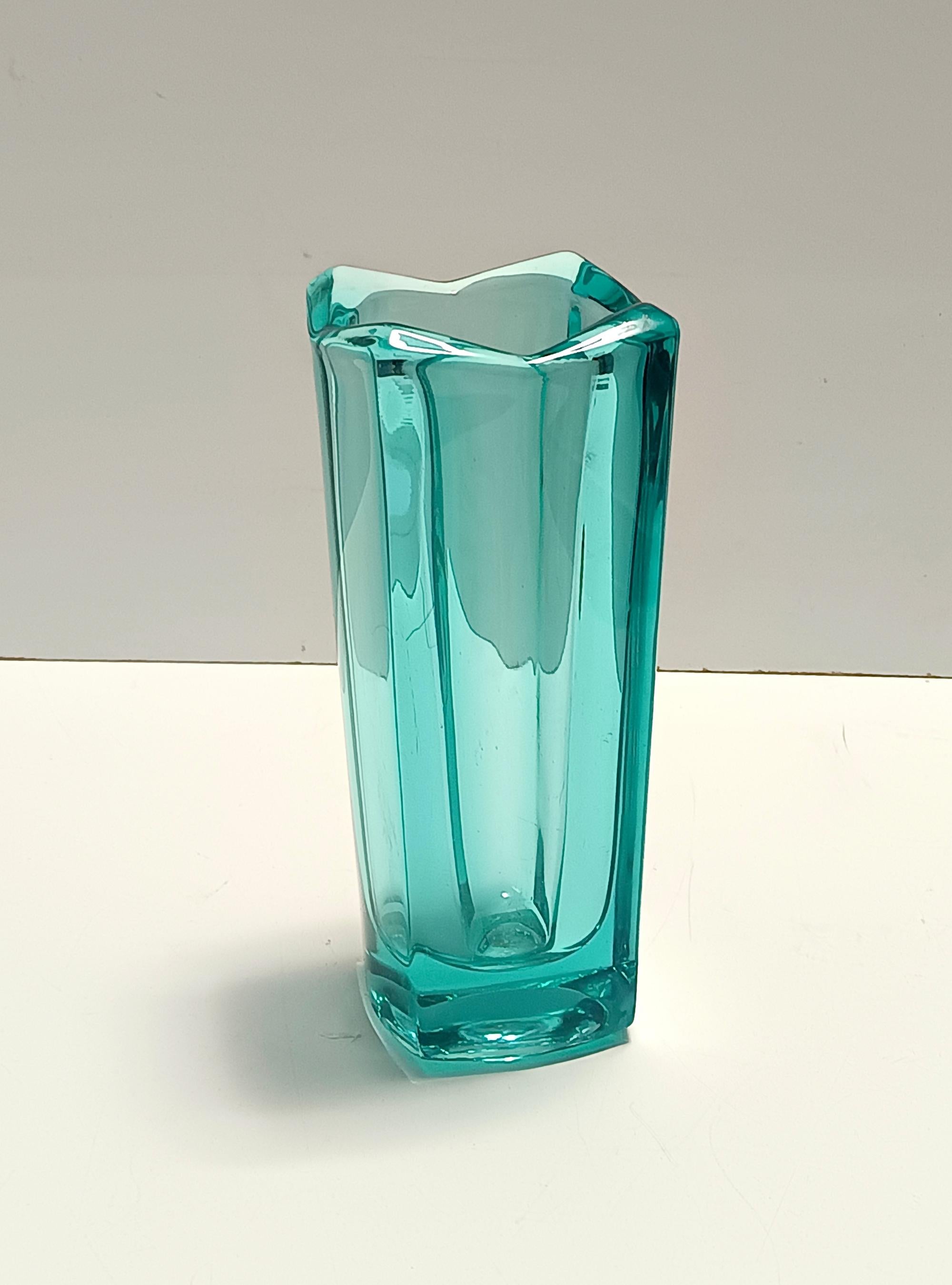 Postmodern Thick Teal Blown Glass Vase #472 by Jiri Zejmon, Czech Republic In Excellent Condition For Sale In Bresso, Lombardy