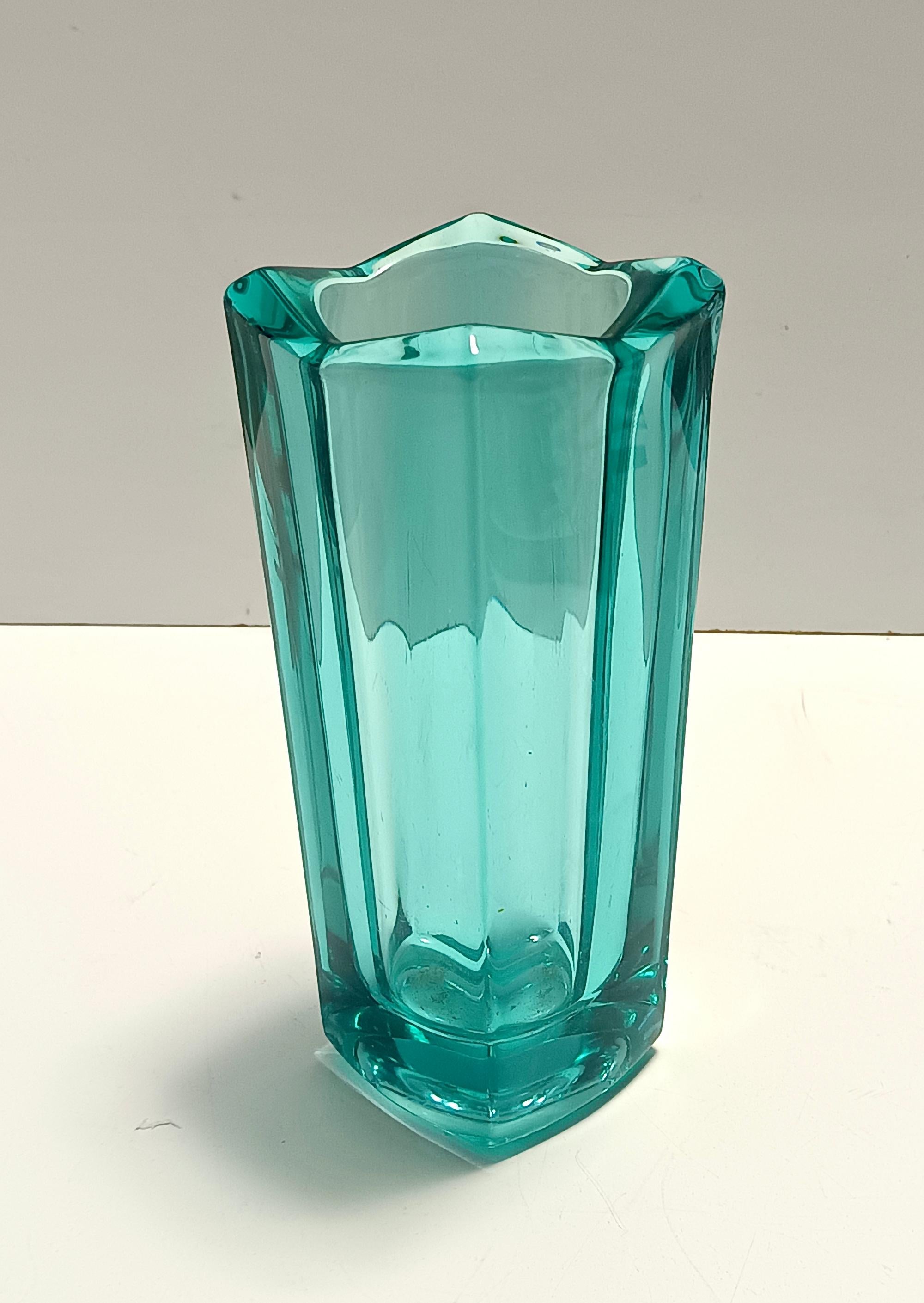 Mid-20th Century Postmodern Thick Teal Blown Glass Vase #472 by Jiri Zejmon, Czech Republic For Sale