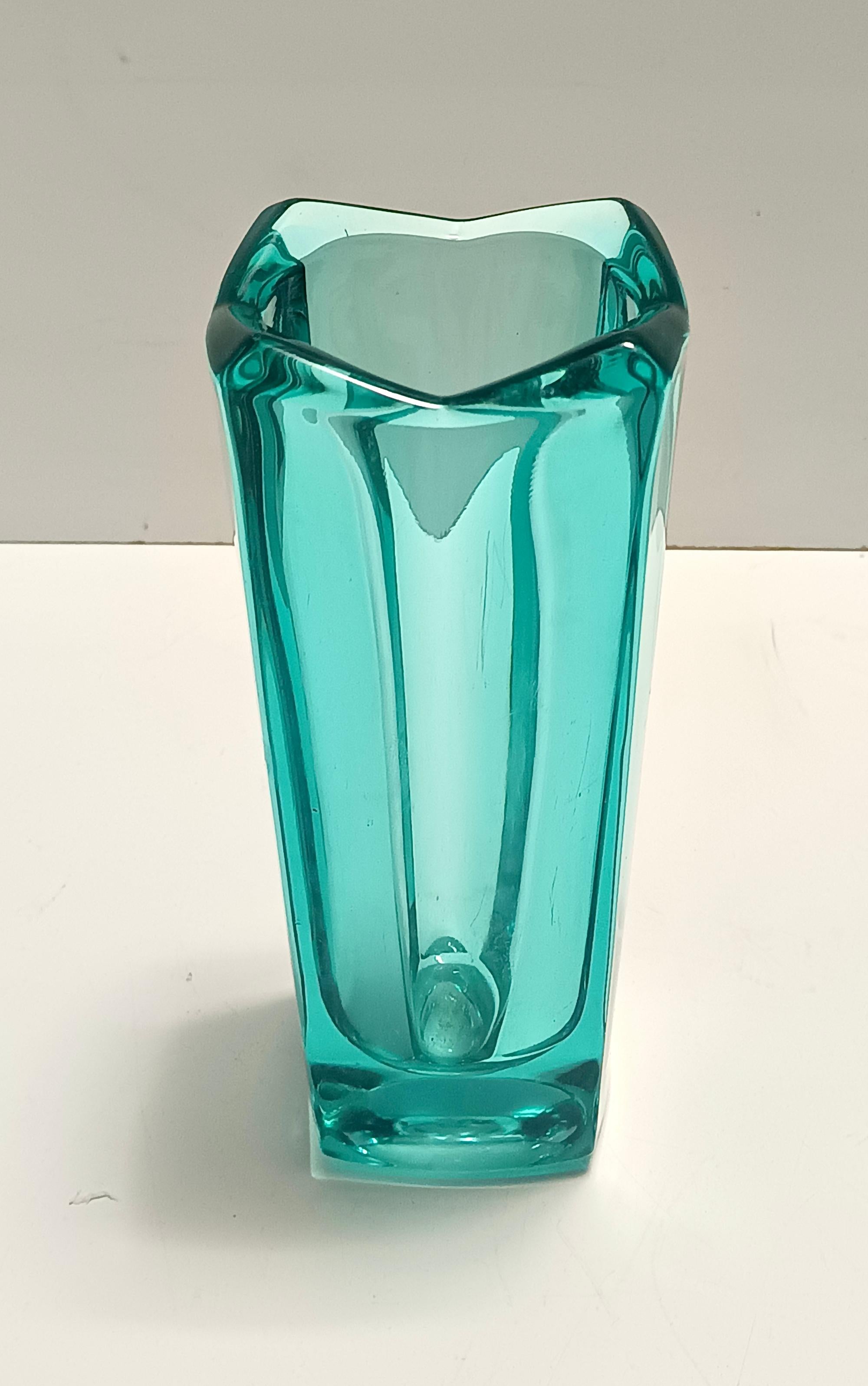 Postmodern Thick Teal Blown Glass Vase #472 by Jiri Zejmon, Czech Republic For Sale 1