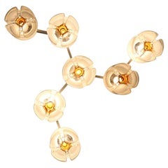 Postmodern Three-Arm Blown Glass and Metal Chandelier Produced by Mazzega, Italy