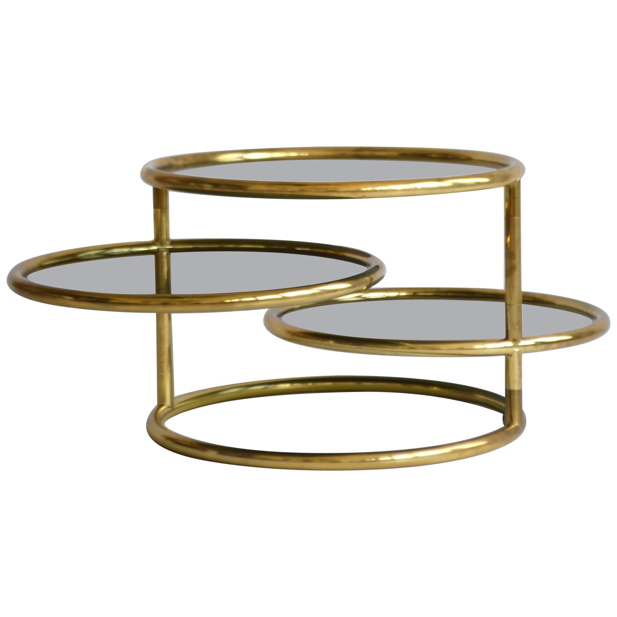 Postmodern Three-Tier Articulating Brass Side Table For Sale