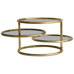 Vintage Postmodern Three-Tier Articulating Brass Side Table