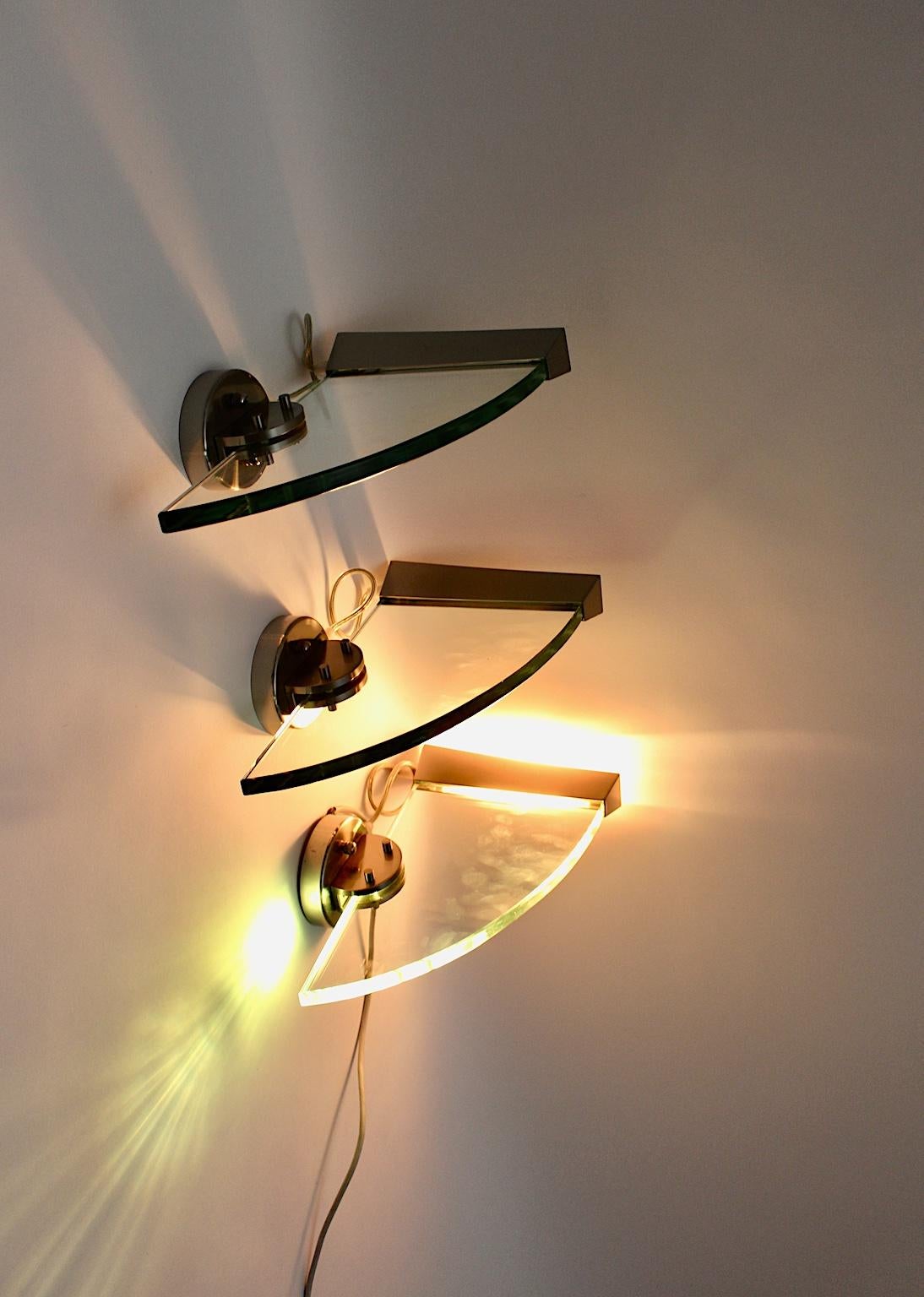 Postmodern Three Vintage Halogen Glass Steel Sconces by Carlo Forcolini 1998 For Sale 4