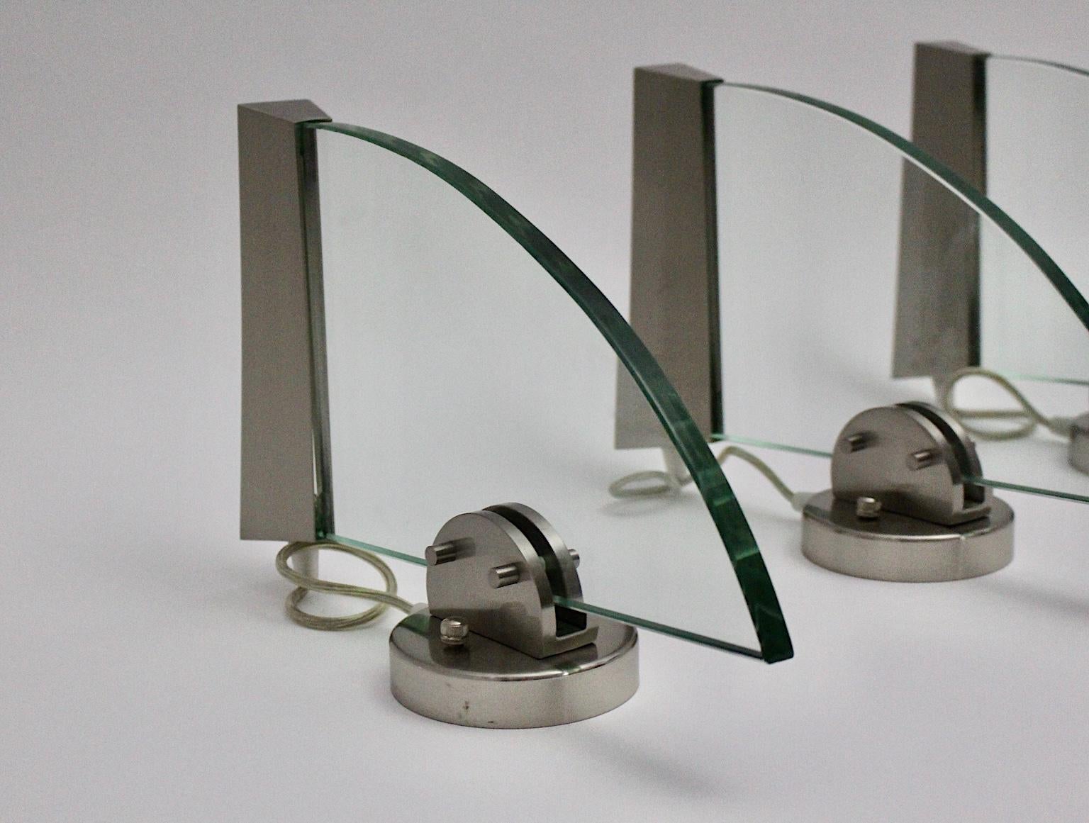 Postmodern Three Vintage Halogen Glass Steel Sconces by Carlo Forcolini 1998 For Sale 5