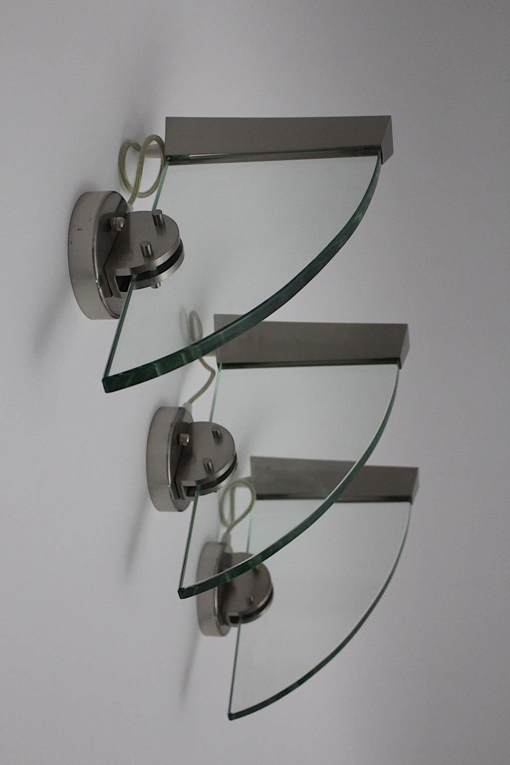 Italian Postmodern Three Vintage Halogen Glass Steel Sconces by Carlo Forcolini 1998 For Sale