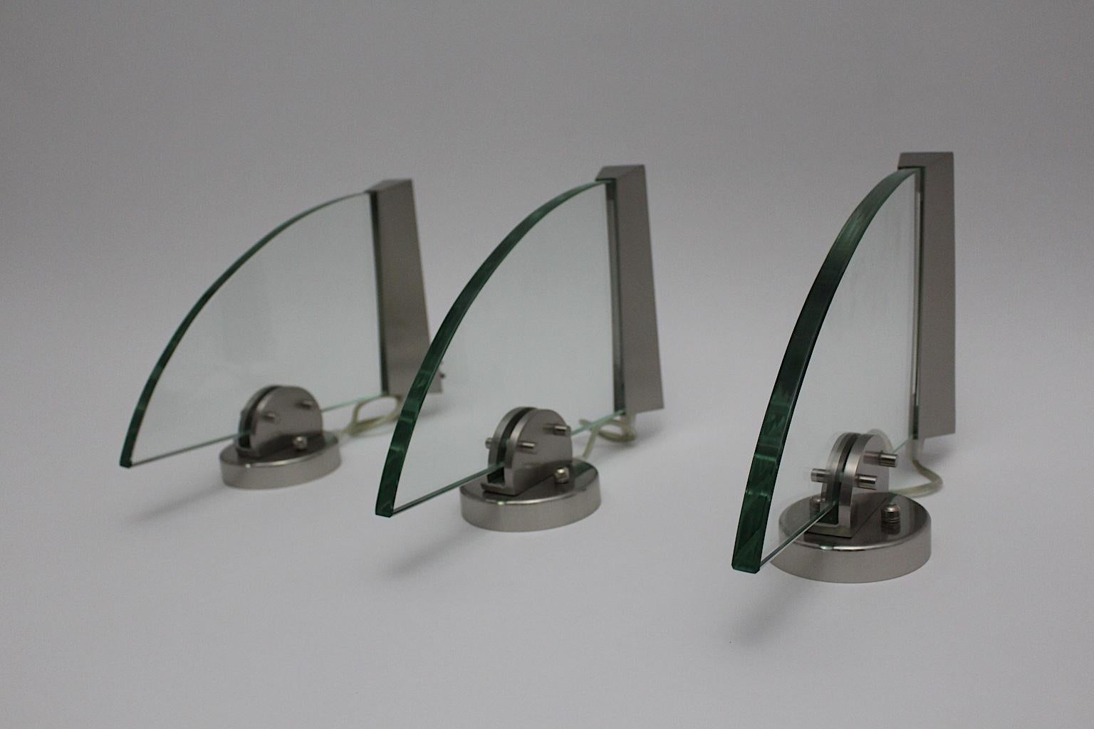 Postmodern Three Vintage Halogen Glass Steel Sconces by Carlo Forcolini 1998 In Good Condition For Sale In Vienna, AT
