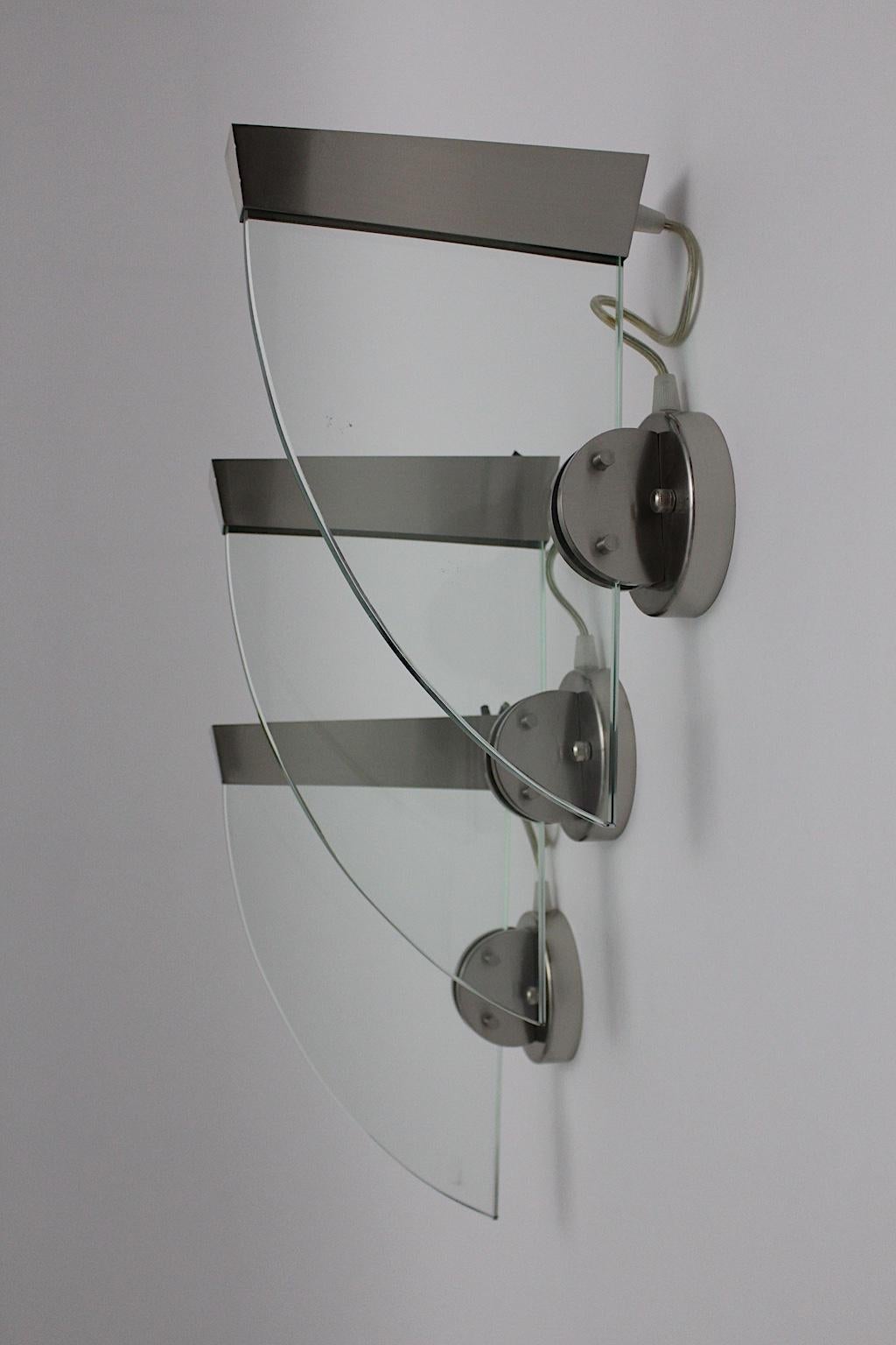 20th Century Postmodern Three Vintage Halogen Glass Steel Sconces by Carlo Forcolini 1998 For Sale