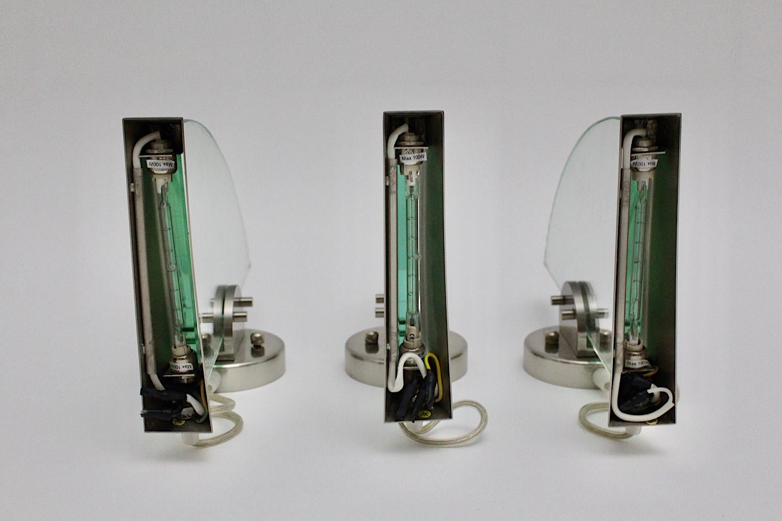 Stainless Steel Postmodern Three Vintage Halogen Glass Steel Sconces by Carlo Forcolini 1998 For Sale