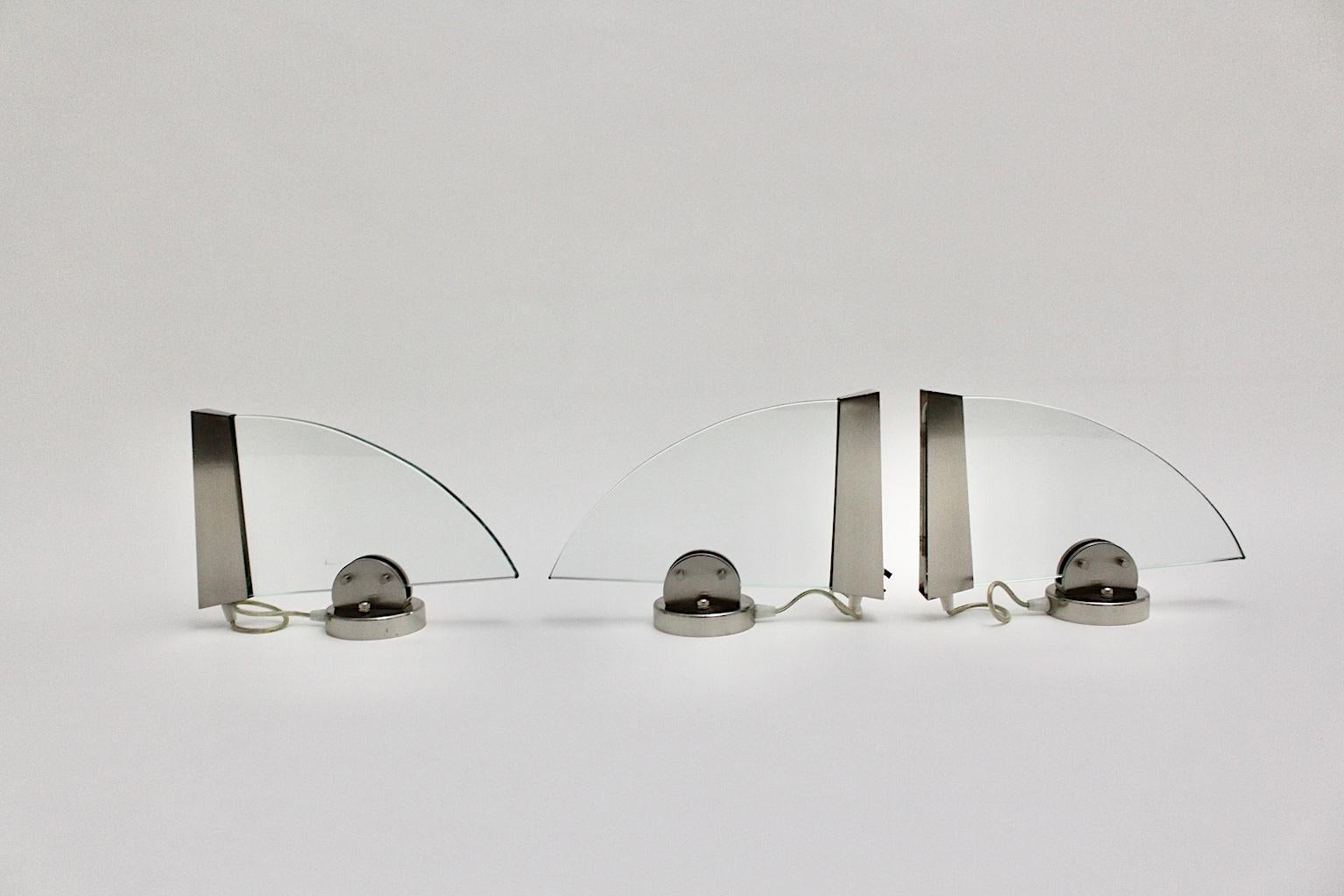 Postmodern Three Vintage Halogen Glass Steel Sconces by Carlo Forcolini 1998 For Sale 1