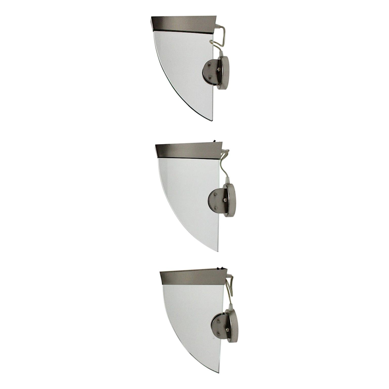 Postmodern Three Vintage Halogen Glass Steel Sconces by Carlo Forcolini 1998 For Sale
