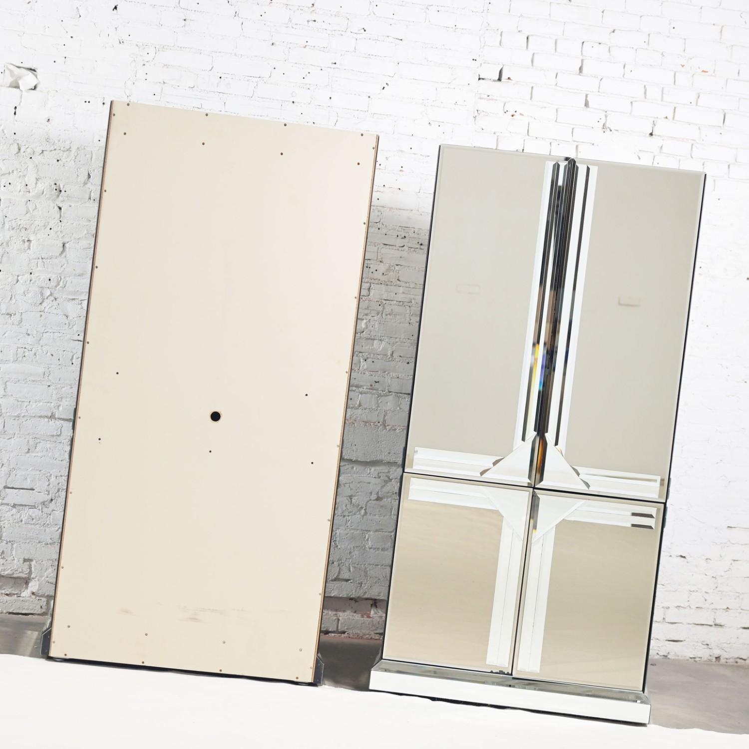 Postmodern to Art Deco Revival Mirrored Cabinet & Armoire a Pair Style of Ello 3