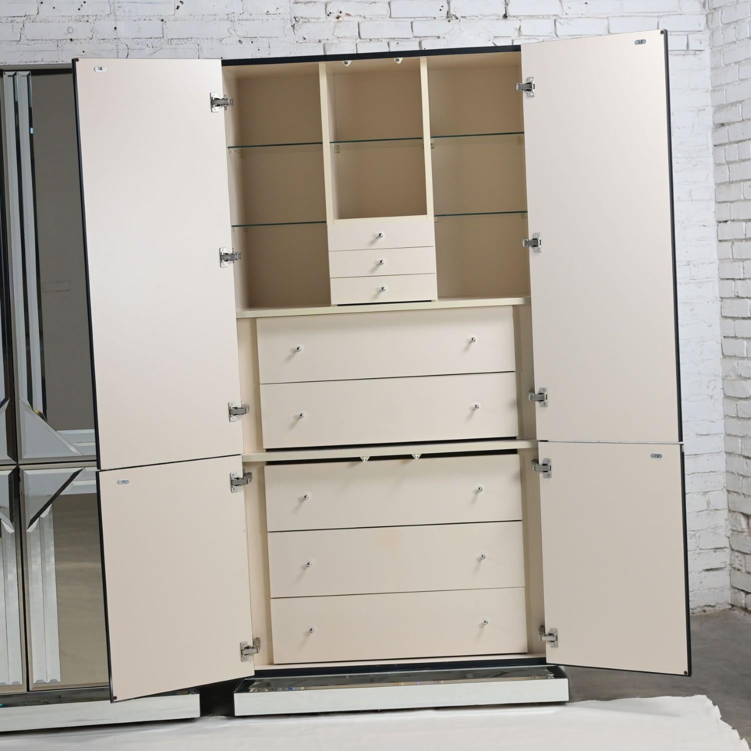 Postmodern to Art Deco Revival Mirrored Cabinet & Armoire a Pair Style of Ello 4