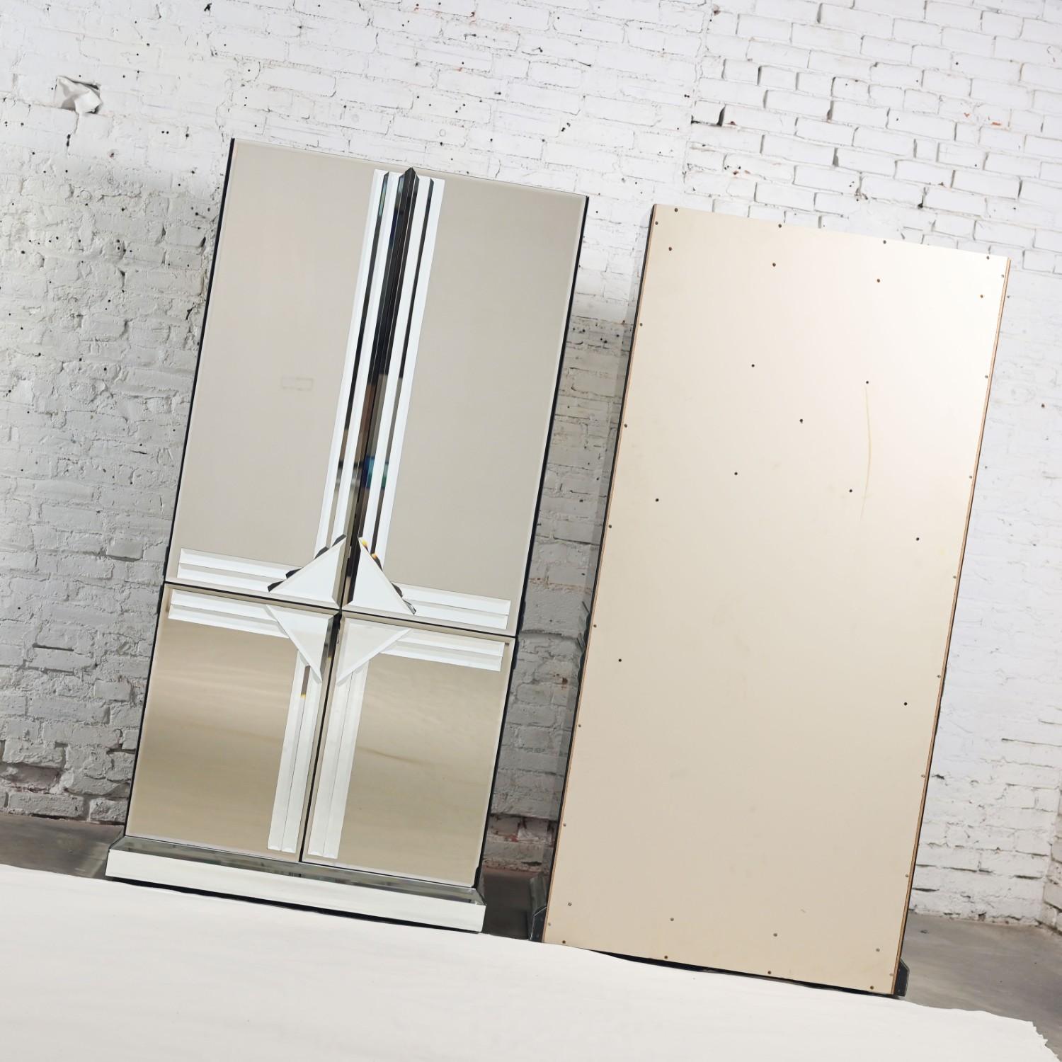 Postmodern to Art Deco Revival Mirrored Cabinet & Armoire a Pair Style of Ello 5