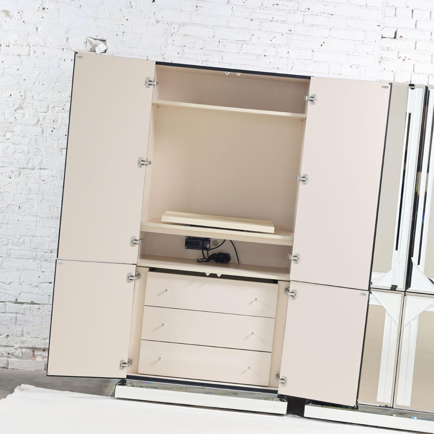 Postmodern to Art Deco Revival Mirrored Cabinet & Armoire a Pair Style of Ello 6